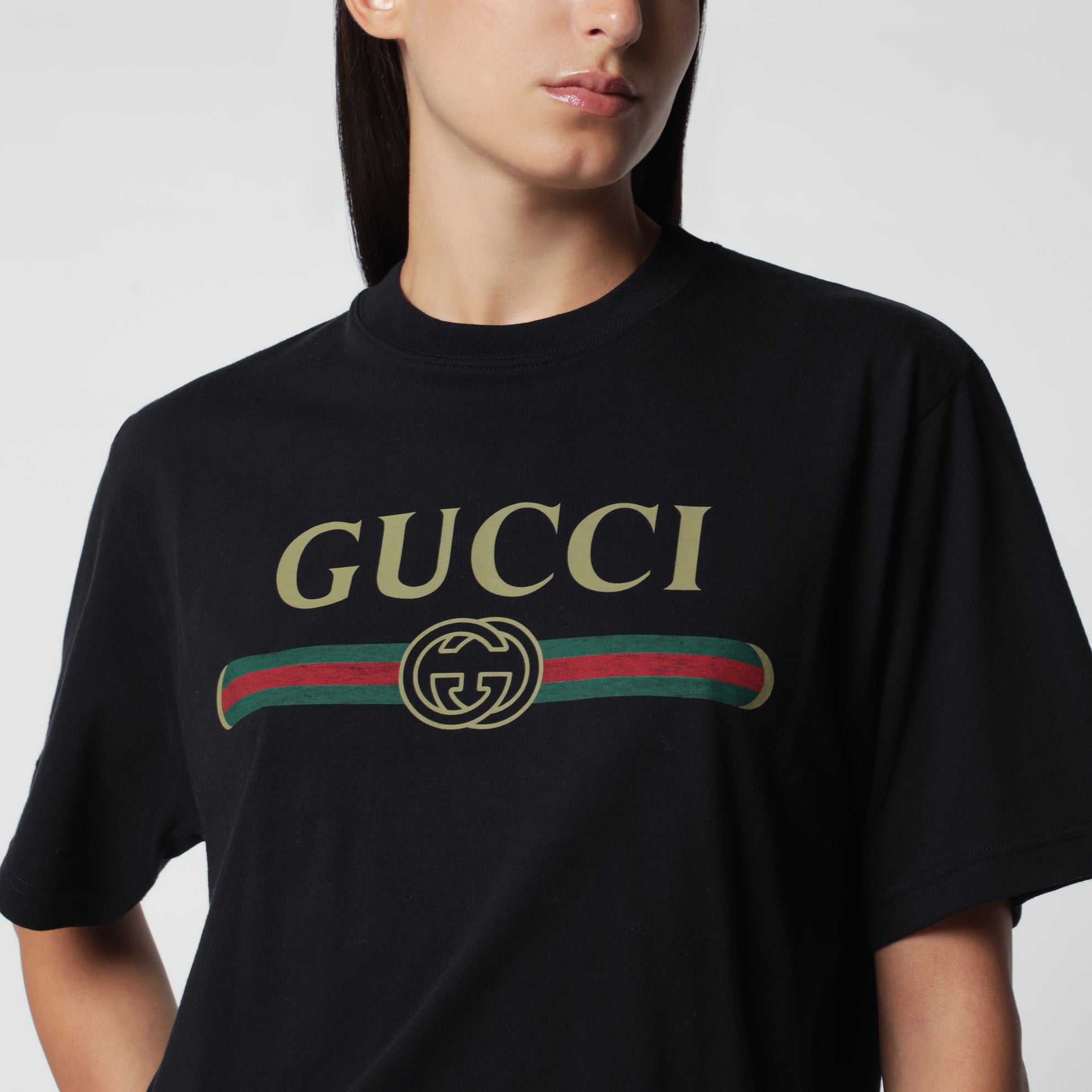 T-shirt in jersey cotone e seta con stampa logo