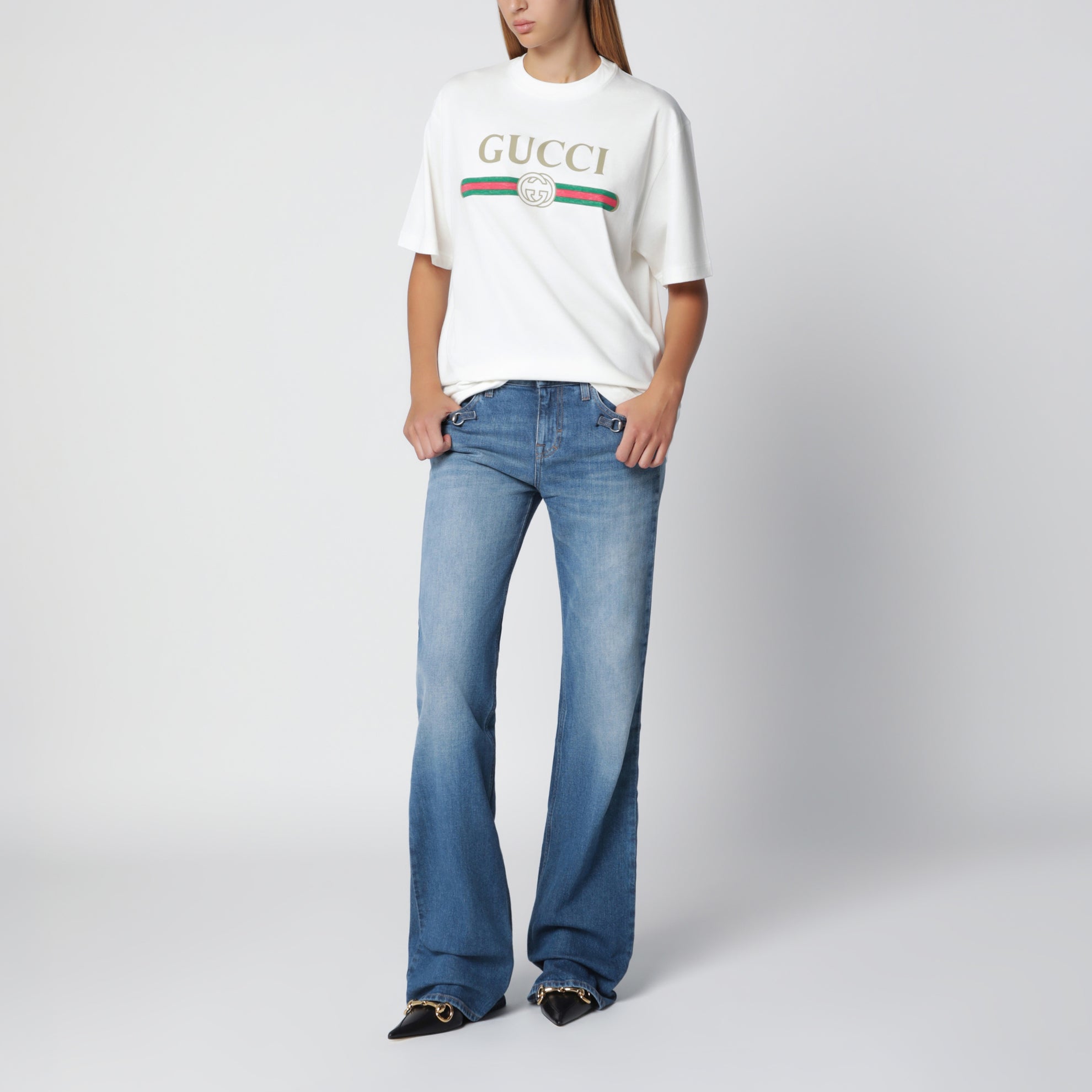 T-shirt in jersey cotone e seta con stampa logo