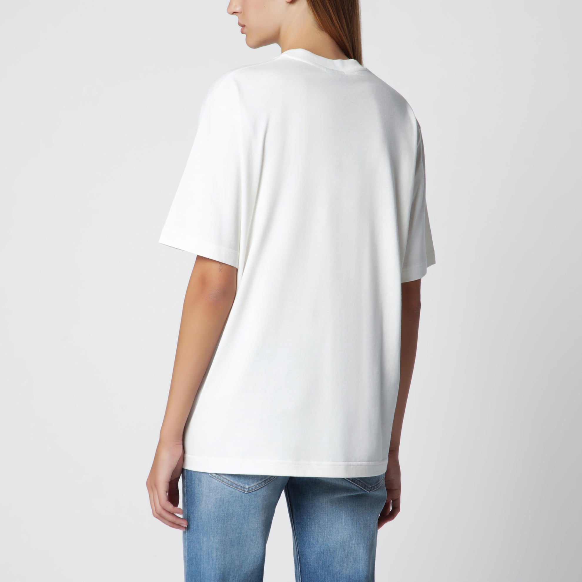 T-shirt in jersey cotone e seta con stampa logo