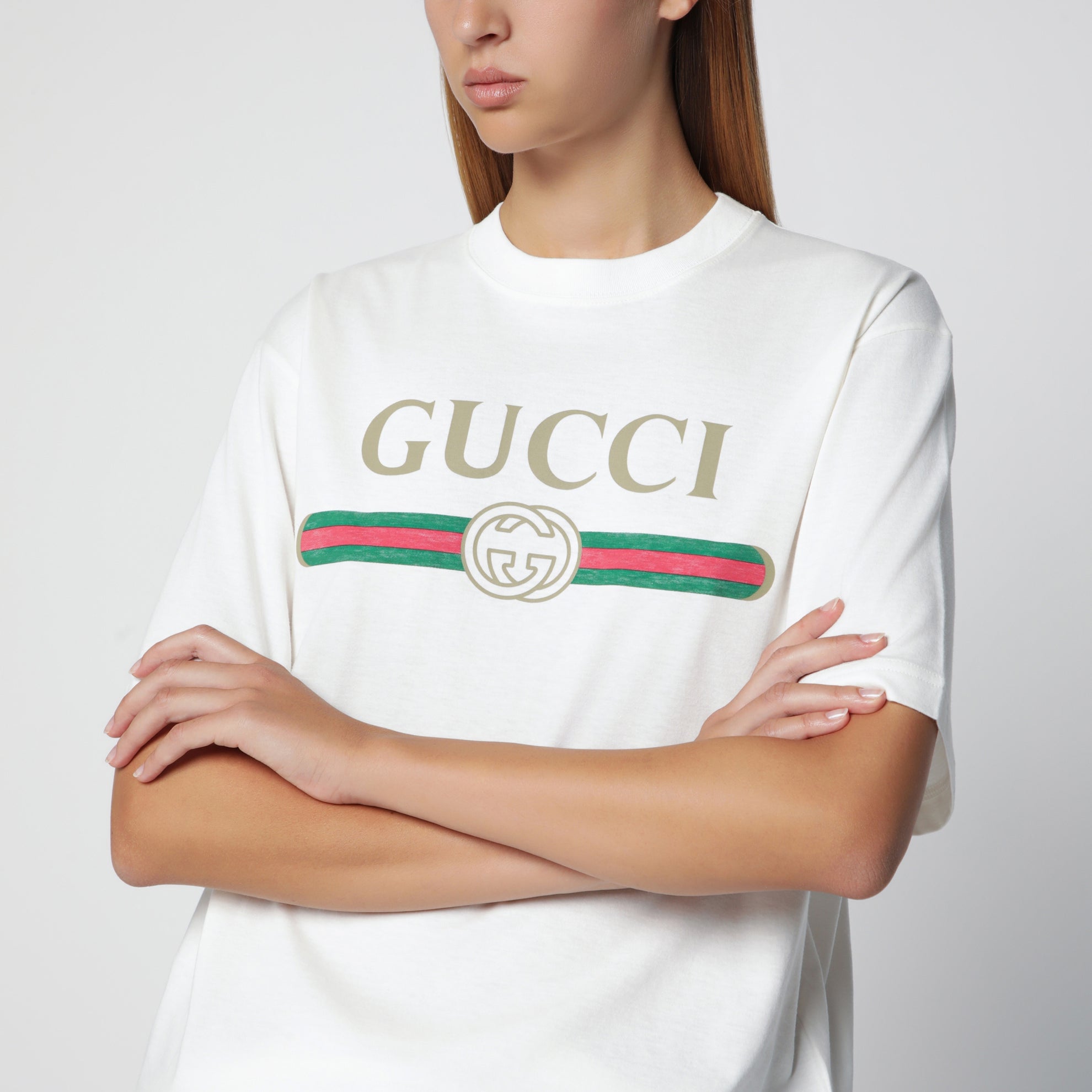 T-shirt in jersey cotone e seta con stampa logo