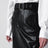 Black crinkled calfskin belted pencil skirt