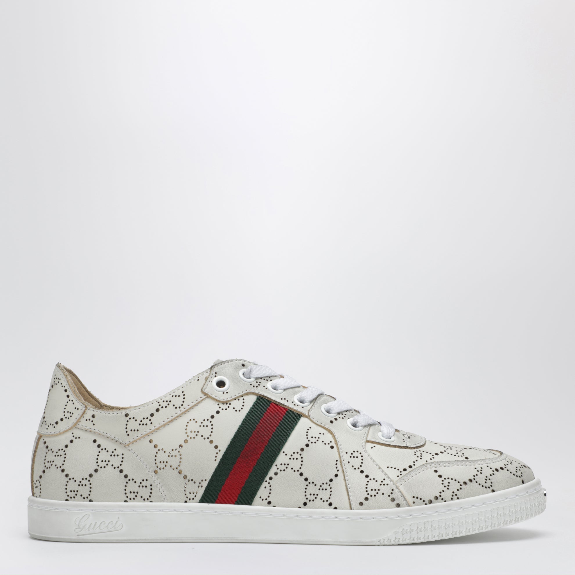 White Stretch Sneakers with laser-cut GG motif