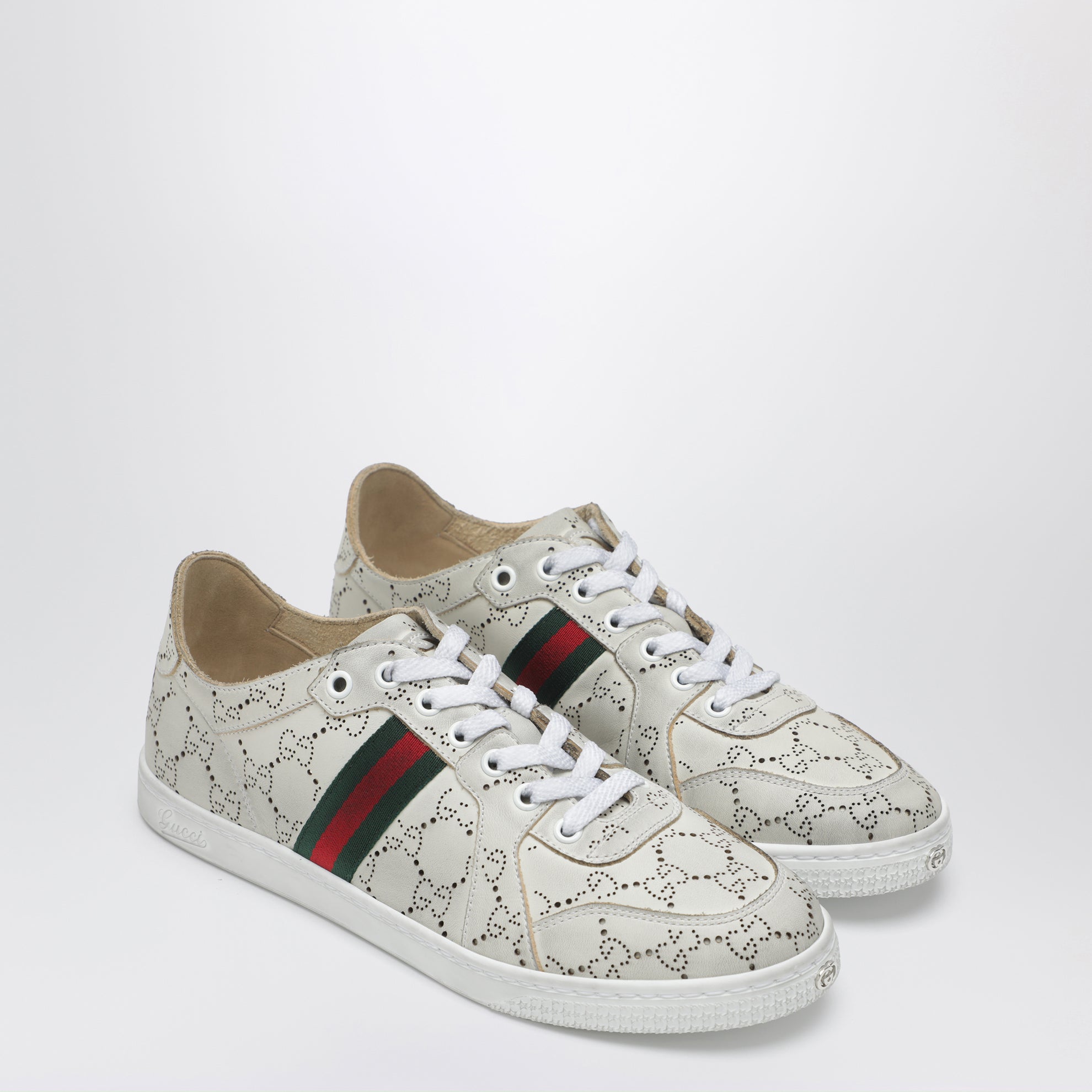 White Stretch Sneakers with laser-cut GG motif