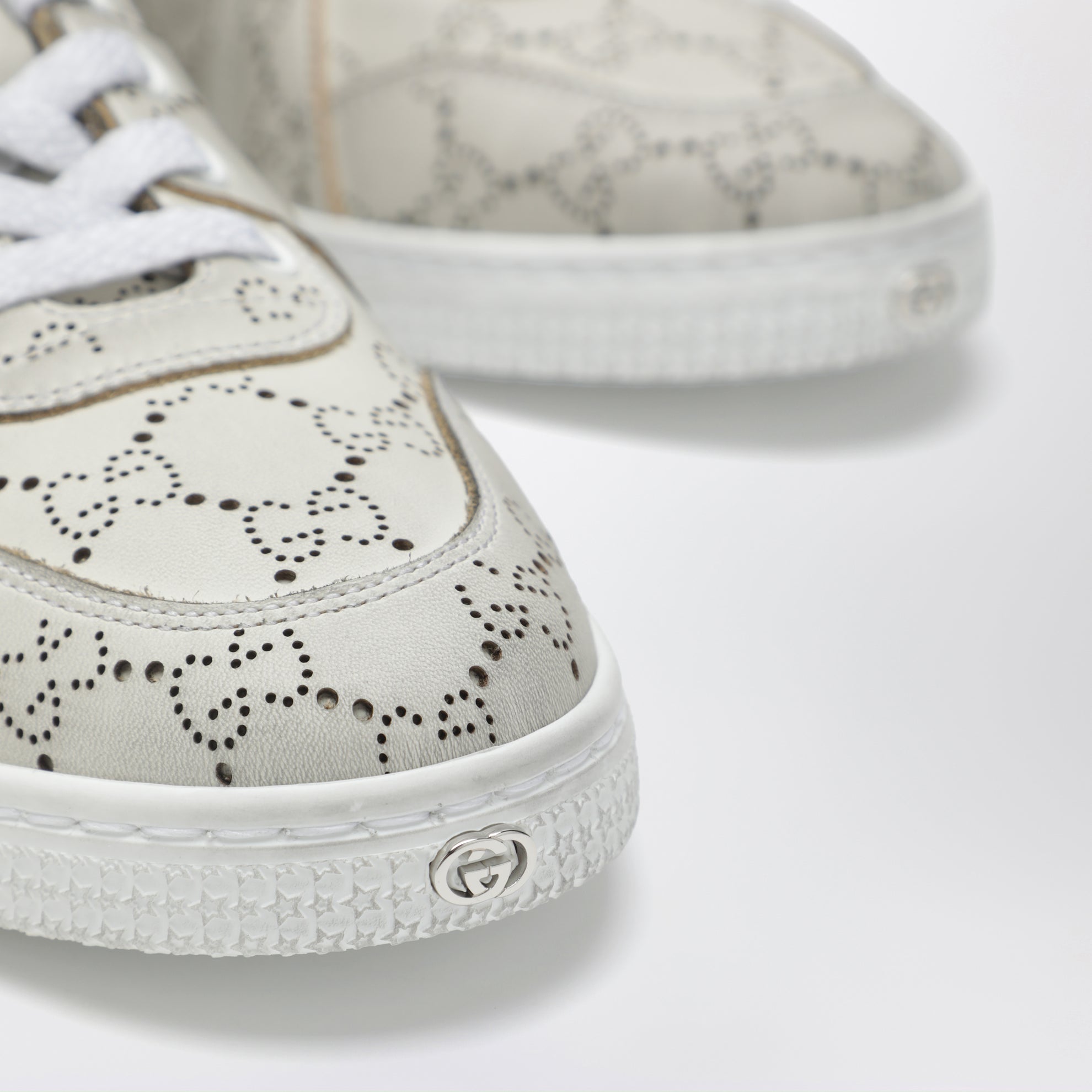 White Stretch Sneakers with laser-cut GG motif