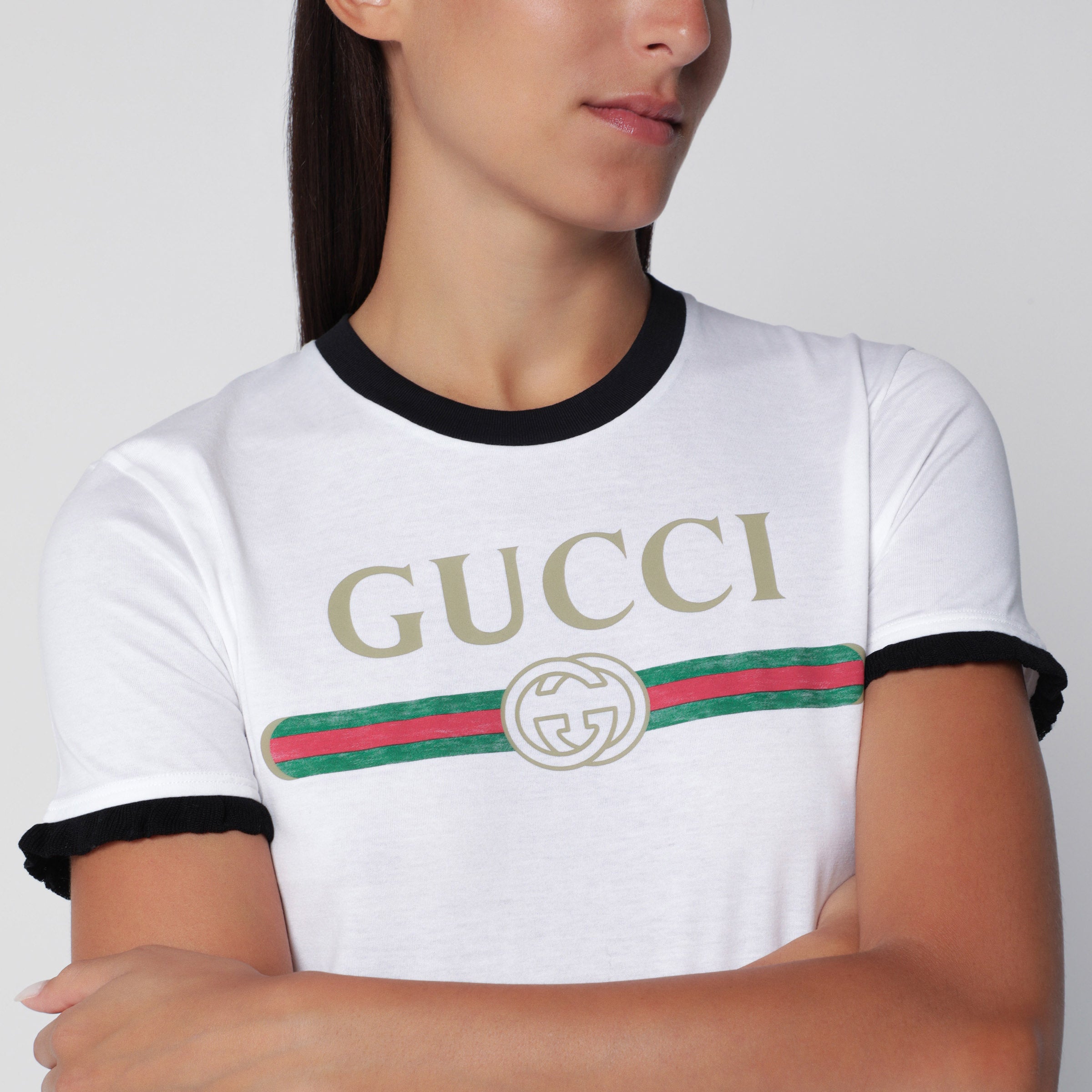 GUCCI White cotton jersey printed T-shirt | TheDoubleF