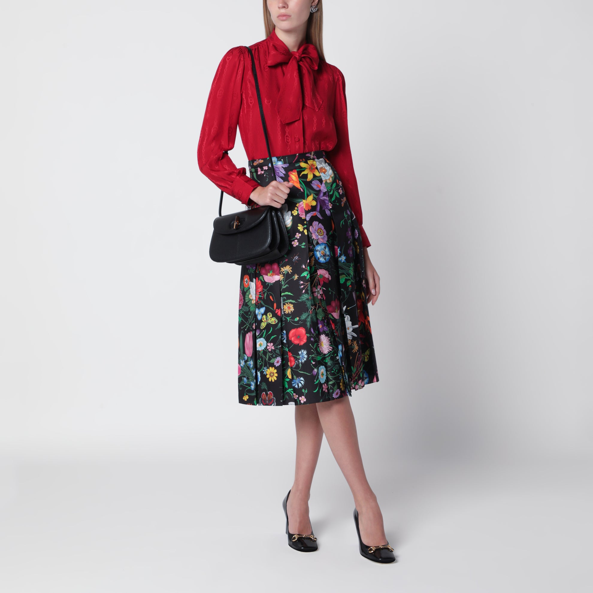 Red silk jacquard shirt with Interlocking GG chain motif