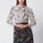 Camicia in seta stampata con fiocco avorio/rosa