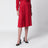 Gonna midi plissettata in seta jacquard rosso fuoco