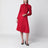 Gonna midi plissettata in seta jacquard rosso fuoco