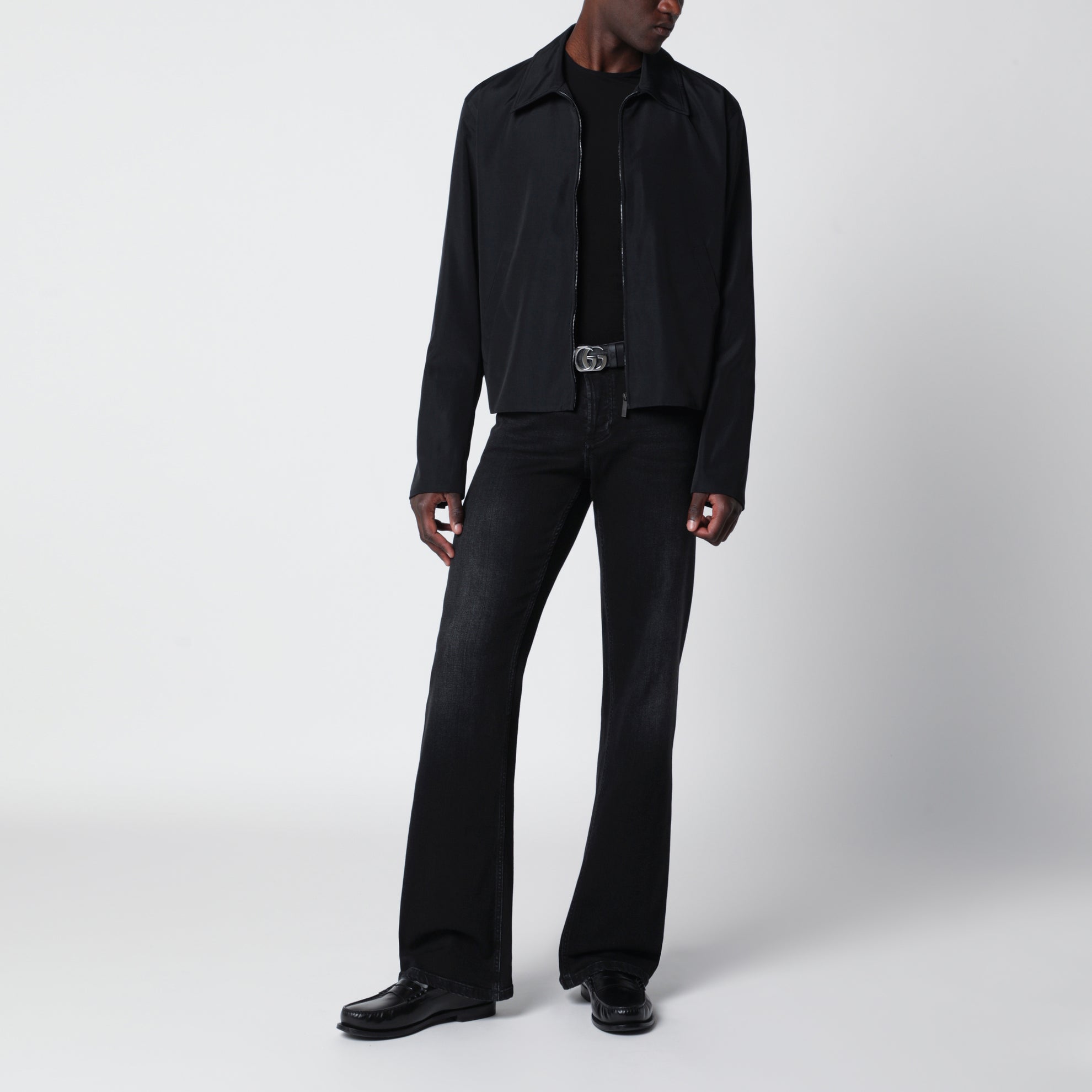 Schwarze Jacke mit Reißverschluss aus Baumwoll-Acetat