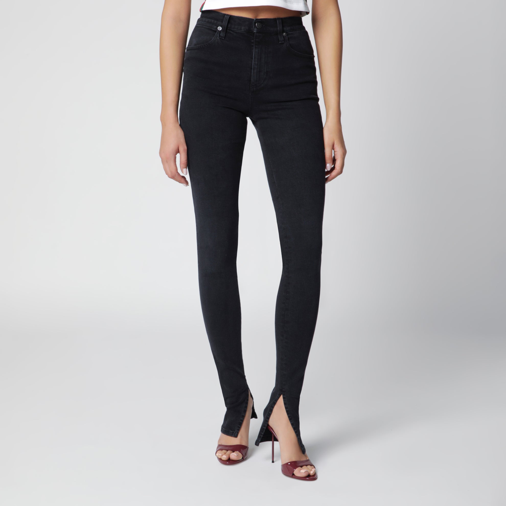 Pantalone skinny in denim di cotone délavé nero