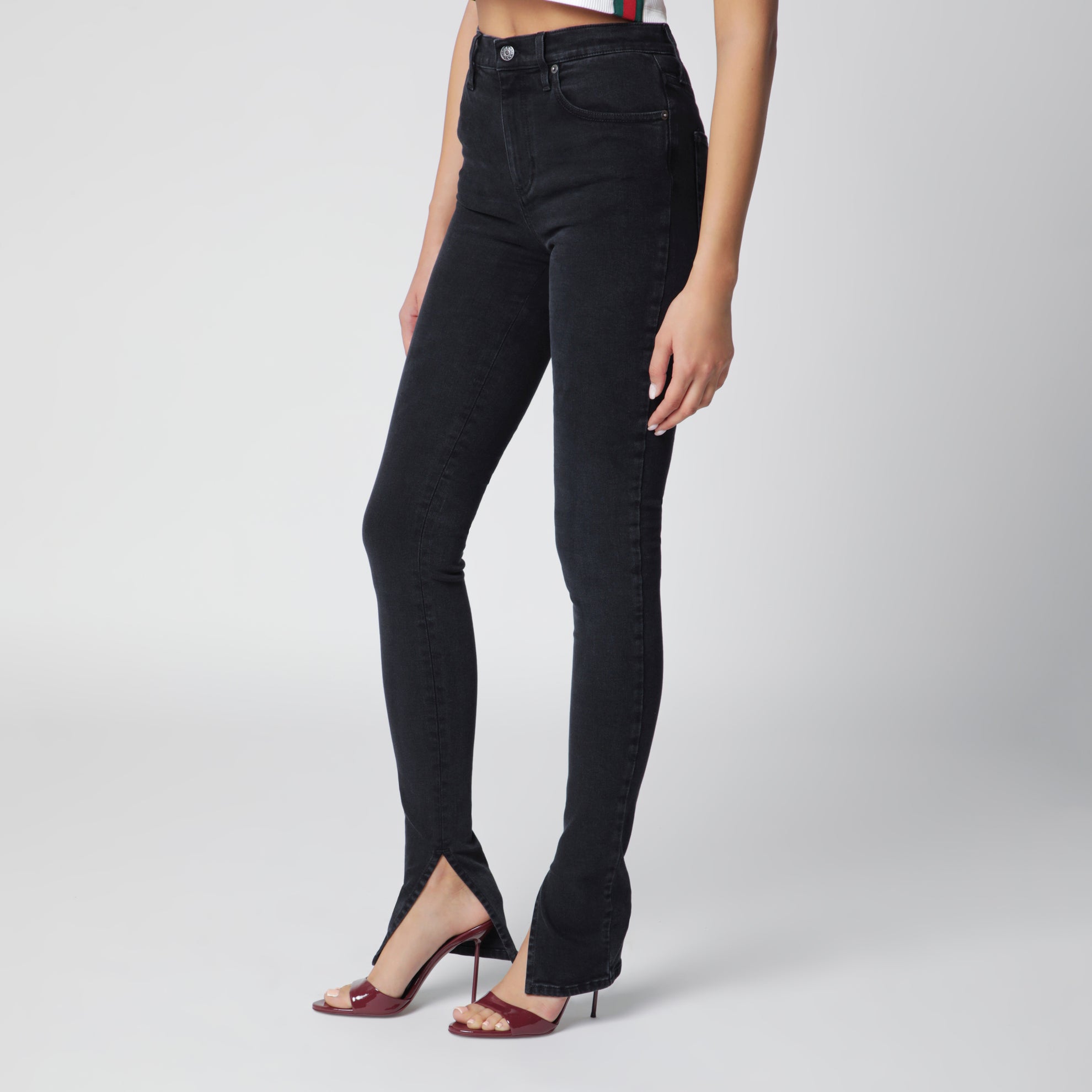 Pantalone skinny in denim di cotone délavé nero