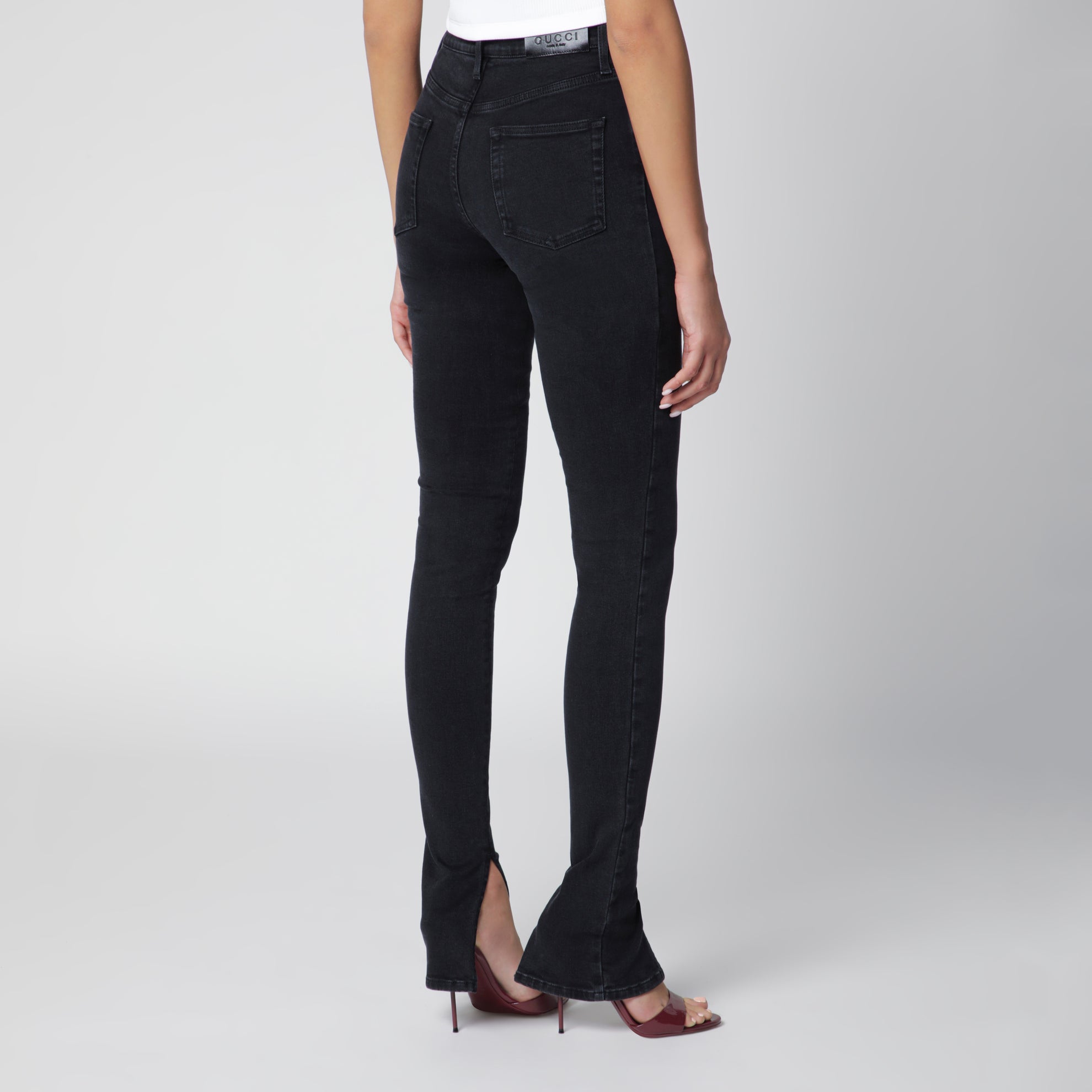 Pantalone skinny in denim di cotone délavé nero