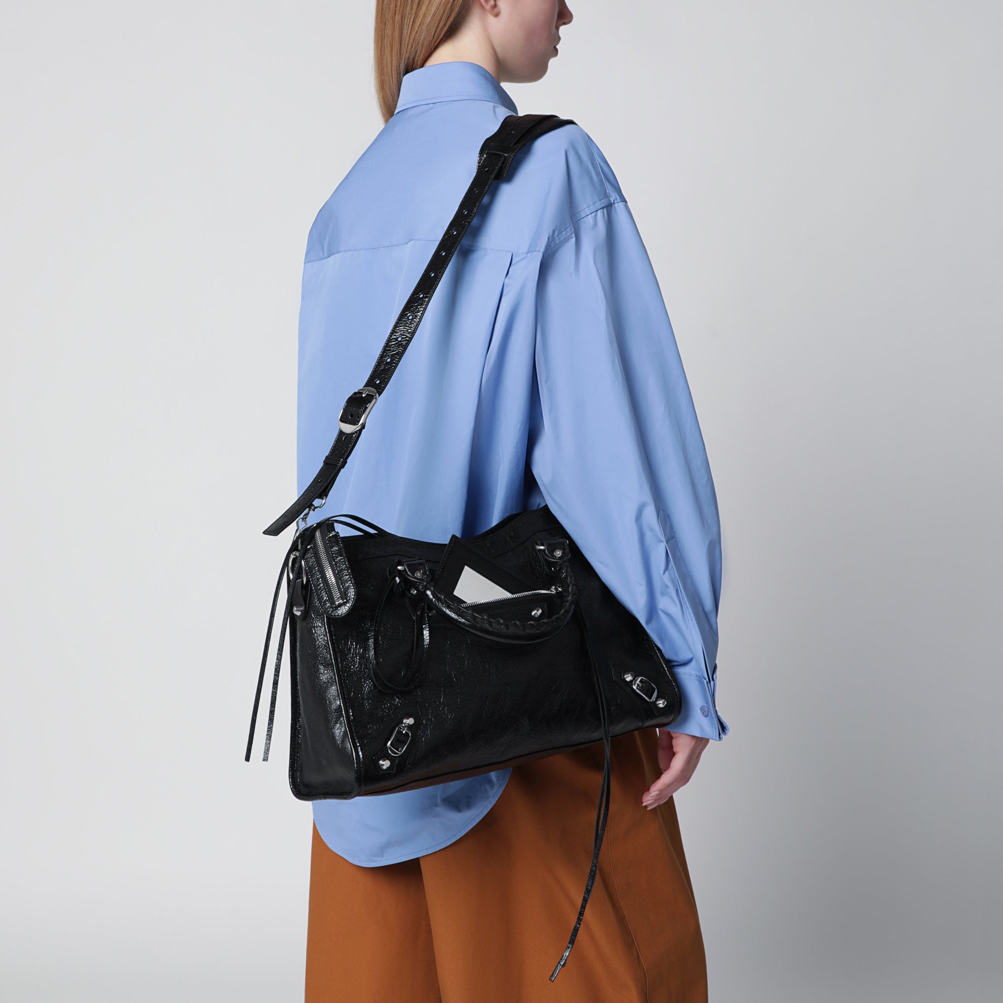 Sac Le City Media en cuir d’agneau noir