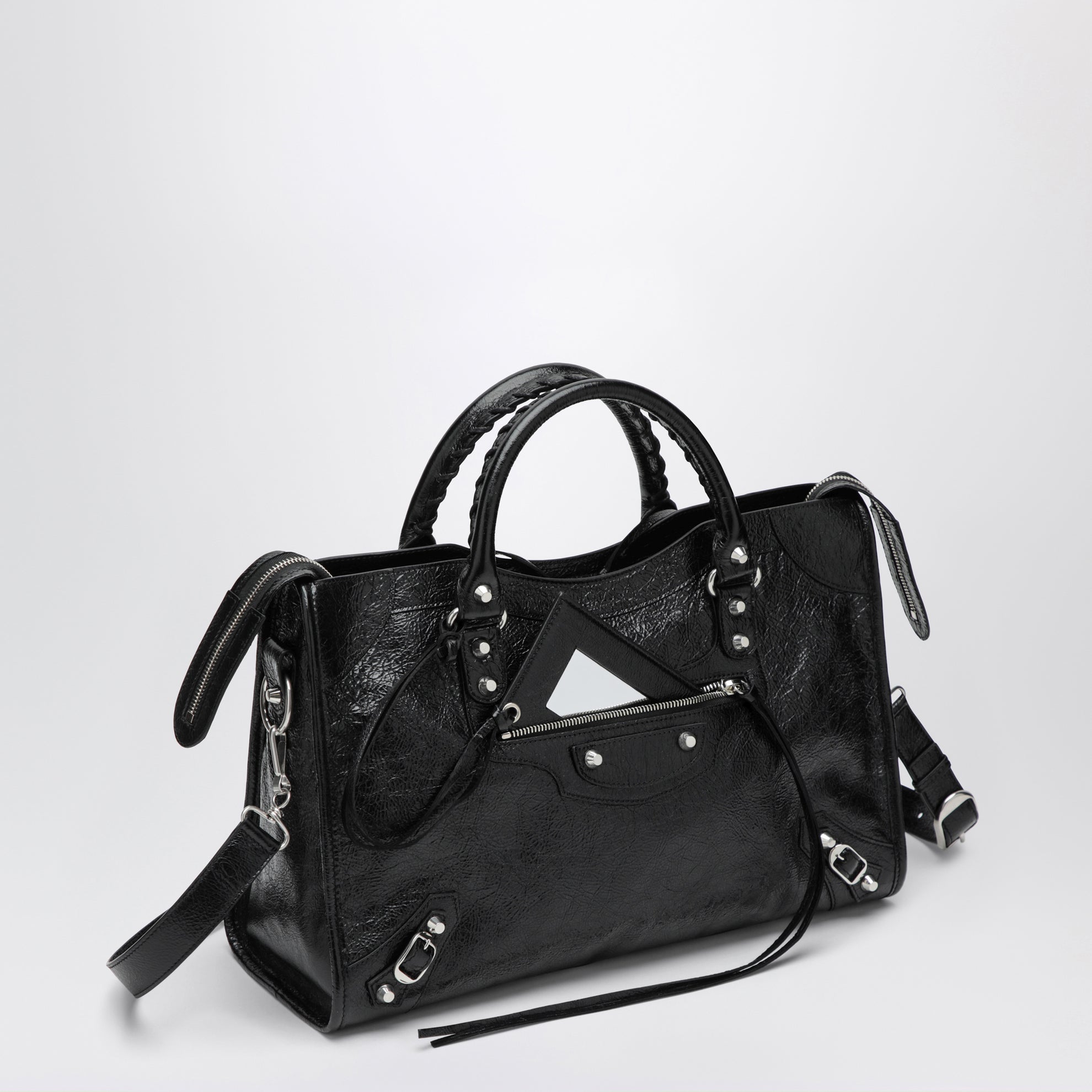 Sac Le City Media en cuir d’agneau noir