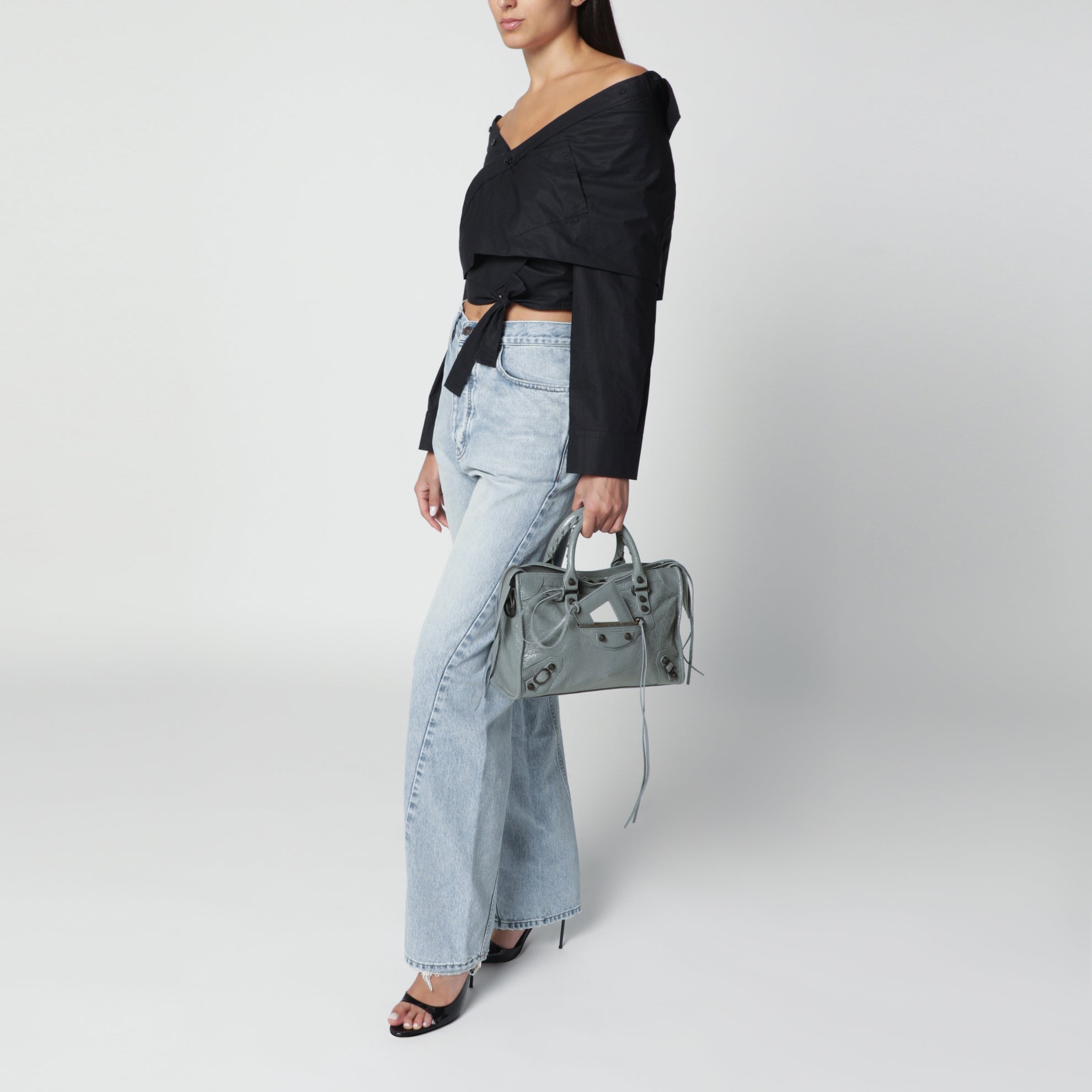 Borsa Le City piccola in pelle blu grigia