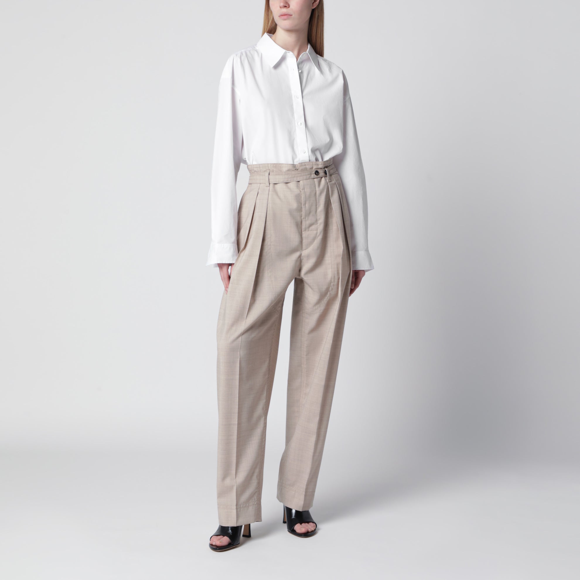 Beige mélange wool trousers