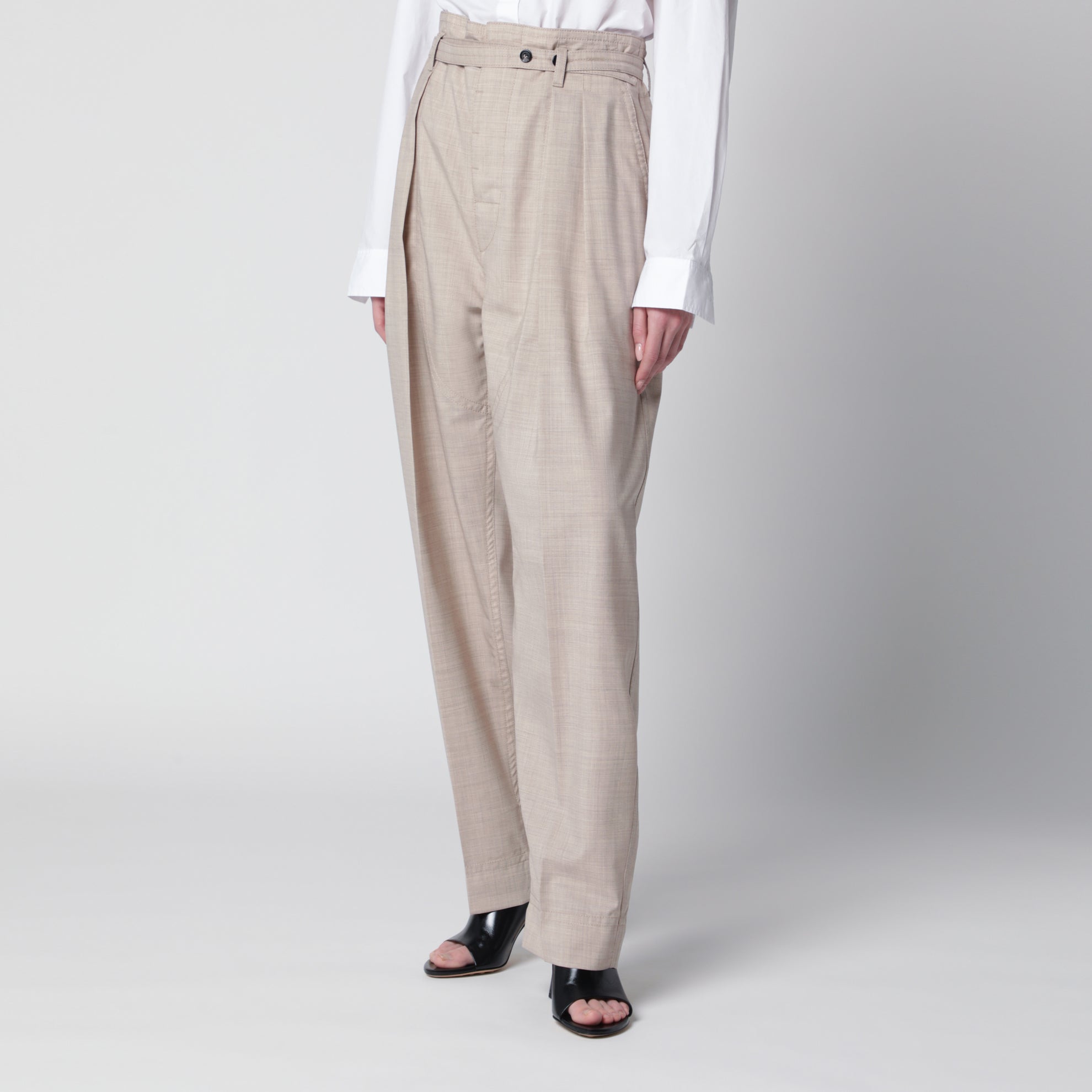 Beige mélange wool trousers