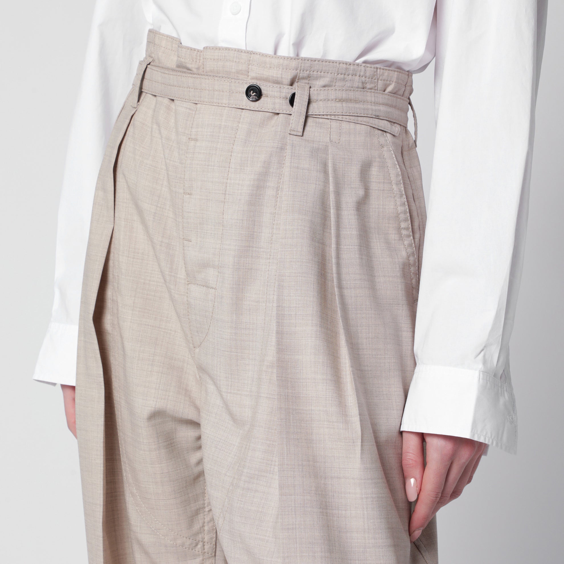 Beige mélange wool trousers