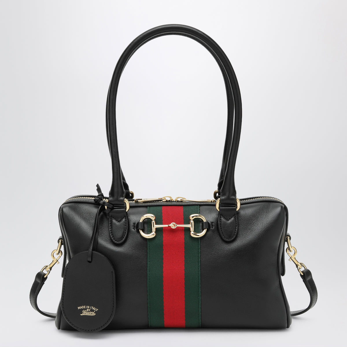 Medium Borsetto black leather Boston bag