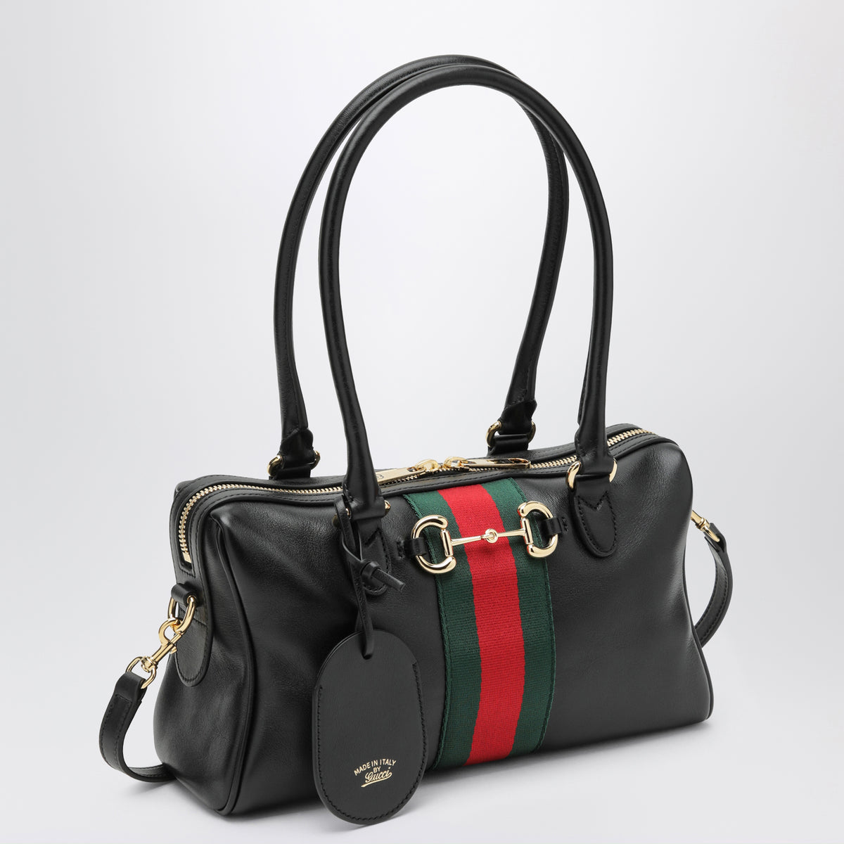 Medium Borsetto black leather Boston bag