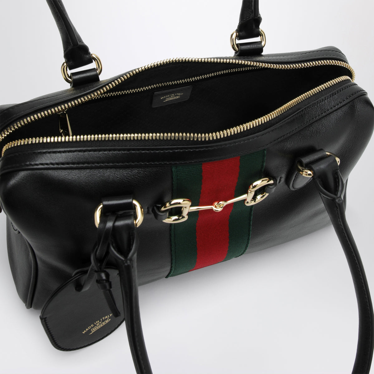 Medium Borsetto black leather Boston bag