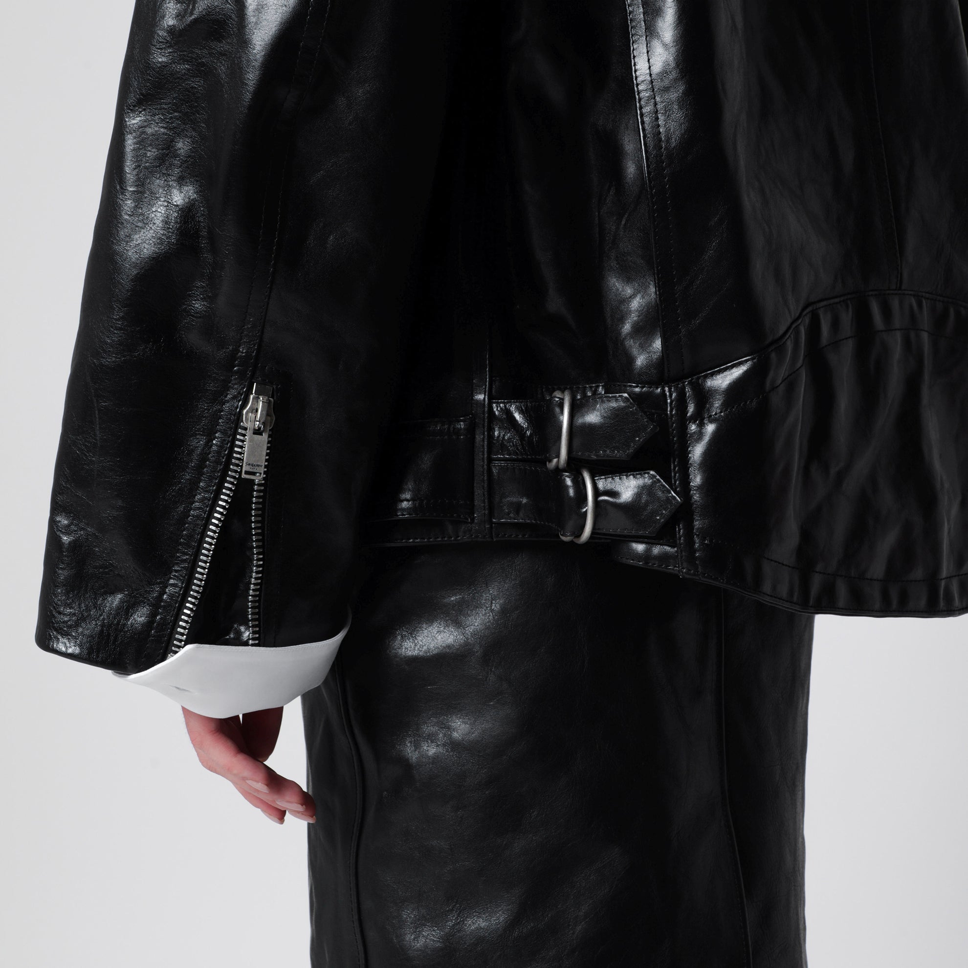 Pebbled leather biker jacket in black