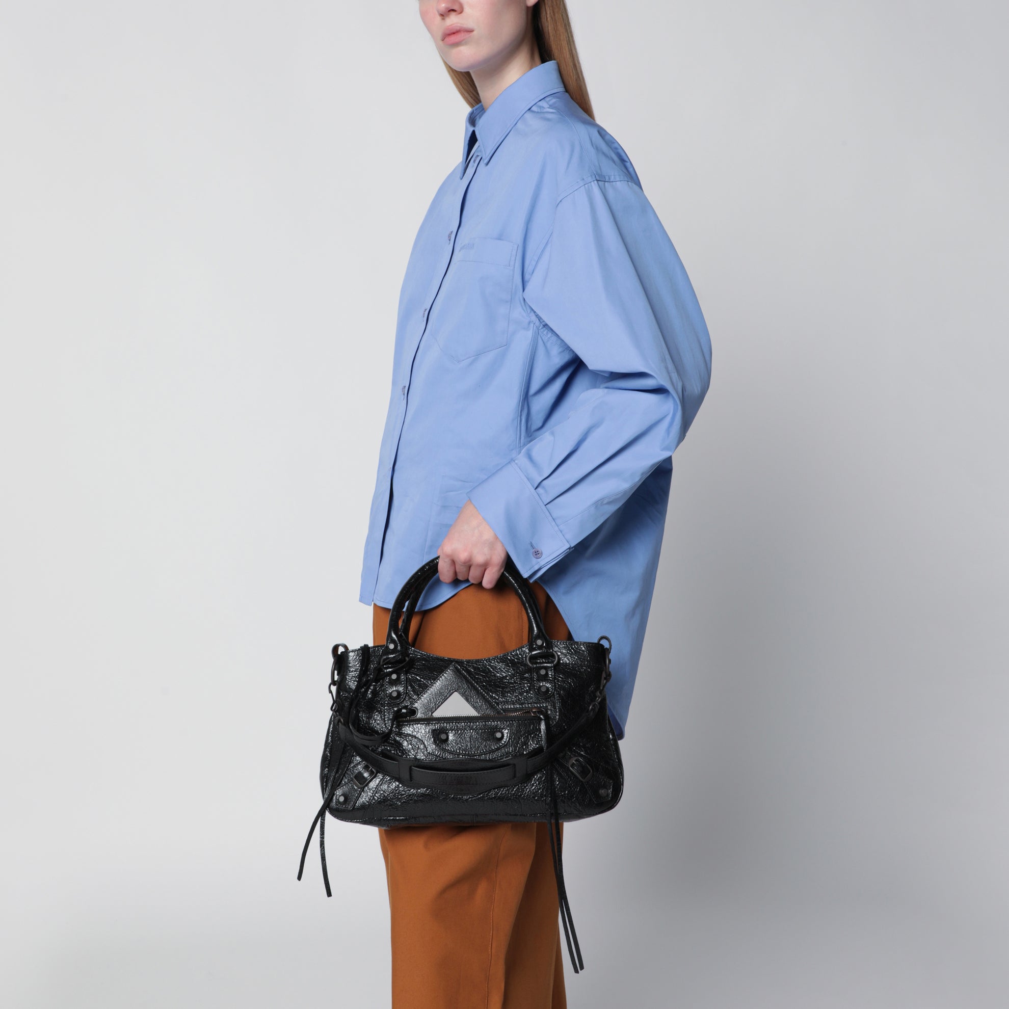 Borsa Le City First in pelle di agnello nera