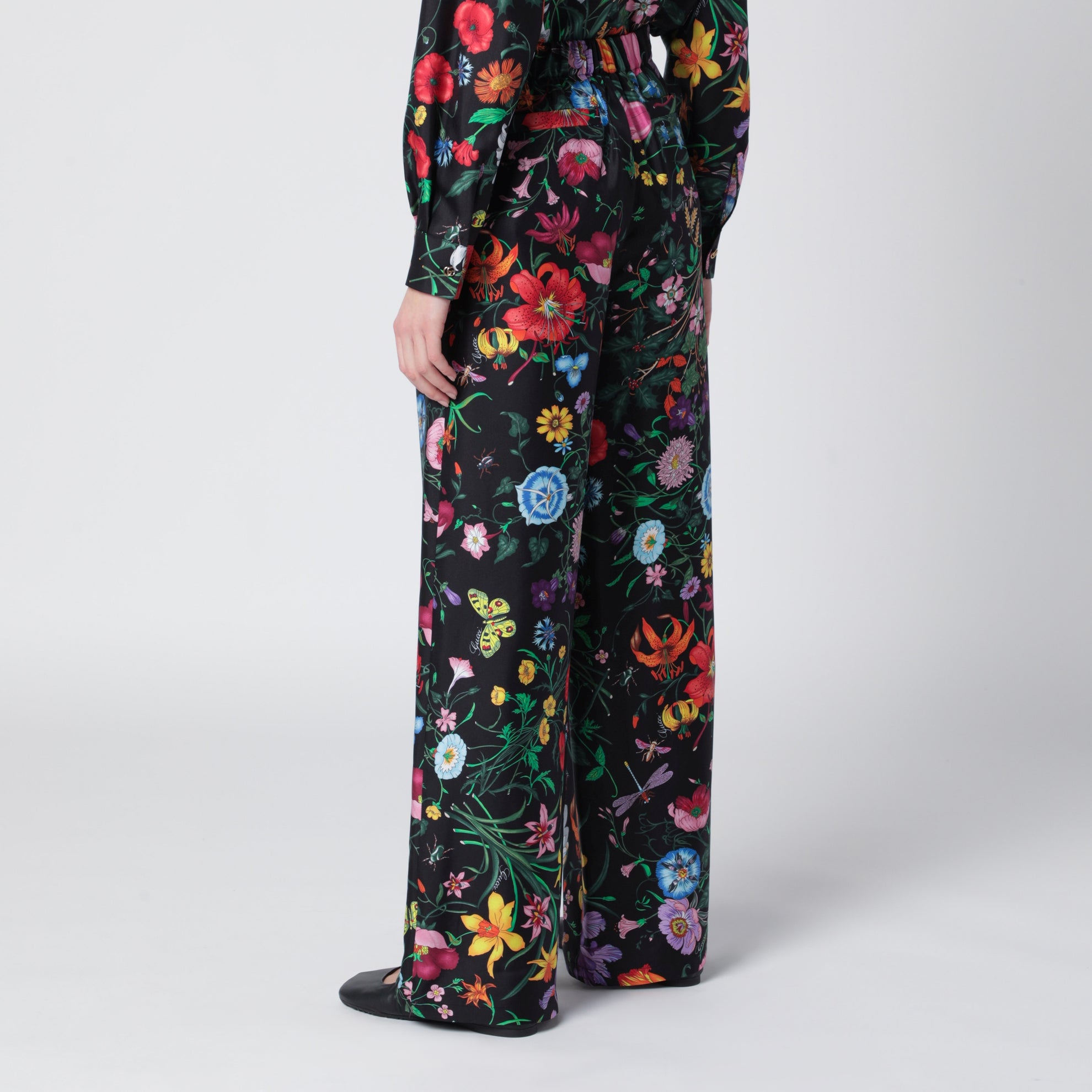 Silk Twill Trousers With Flora Print