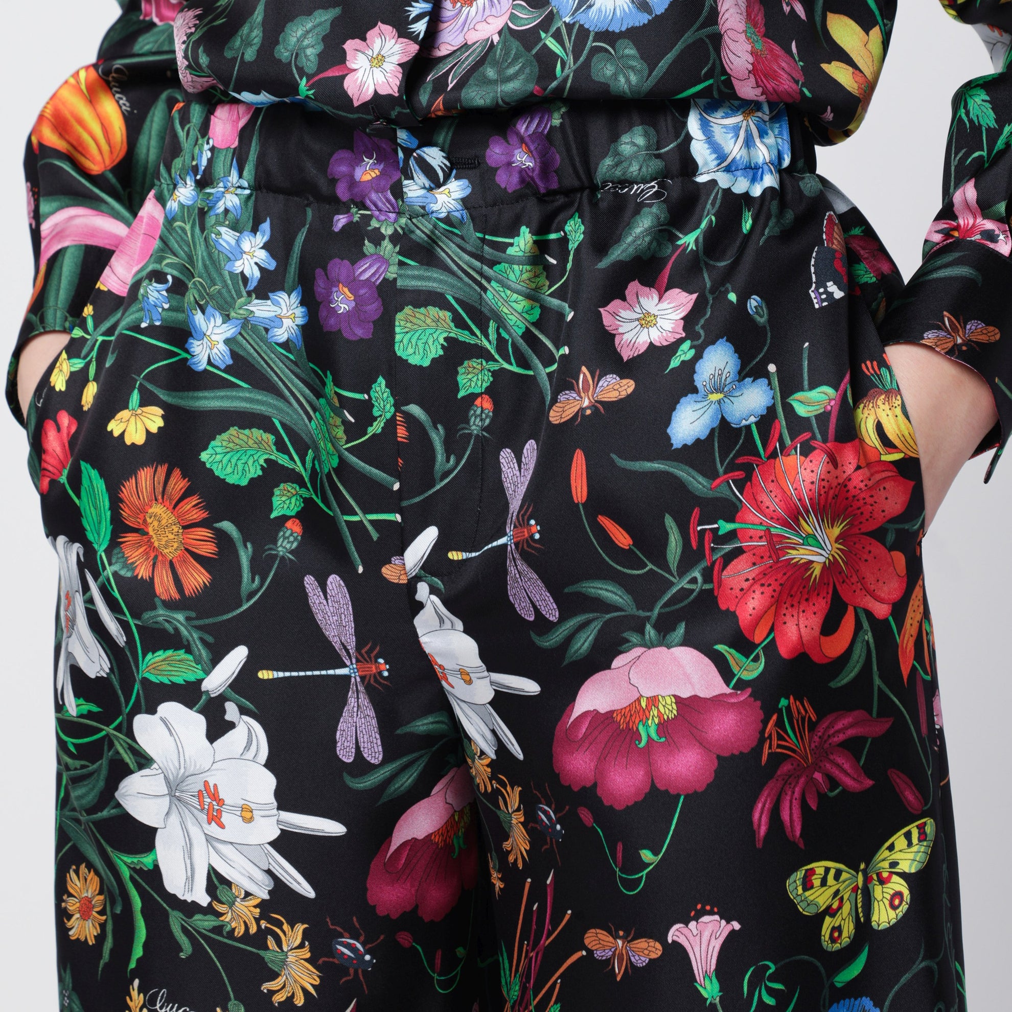 Silk Twill Trousers With Flora Print