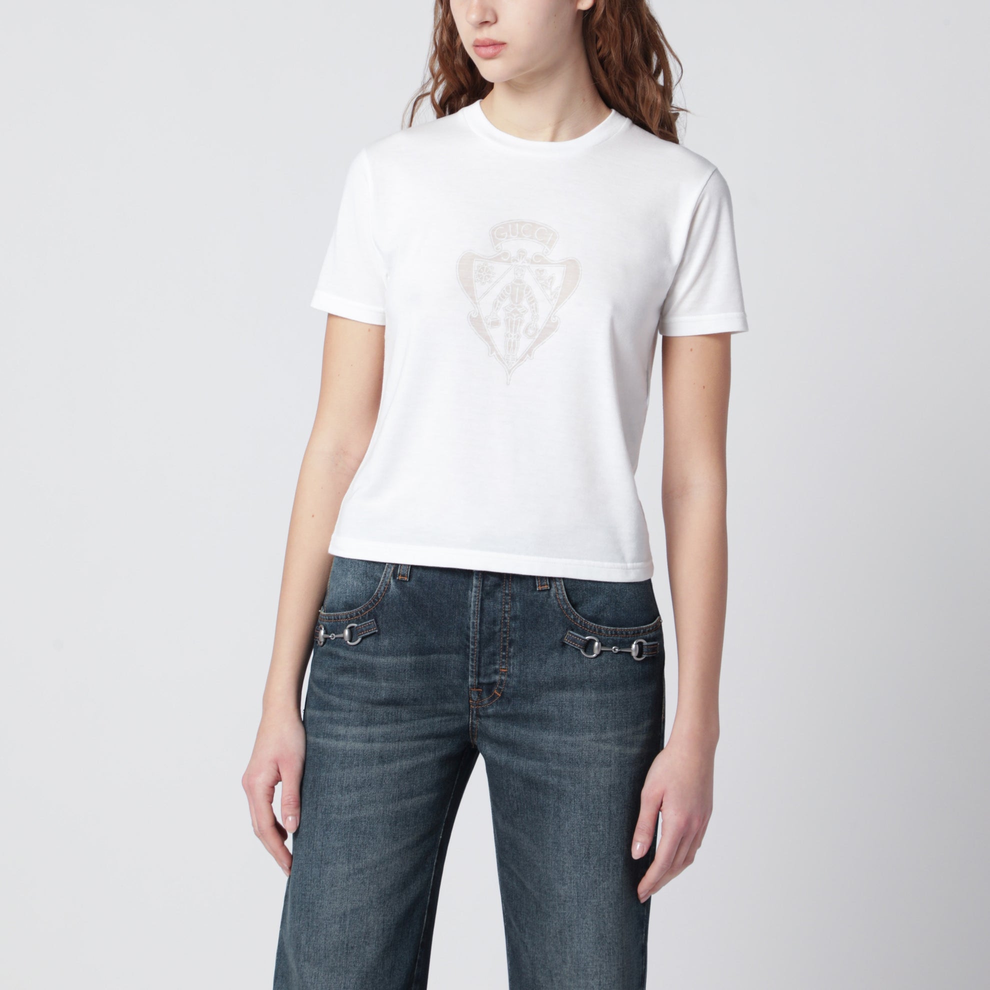 T-Shirt Blanc En Coton Avec Écusson Logo