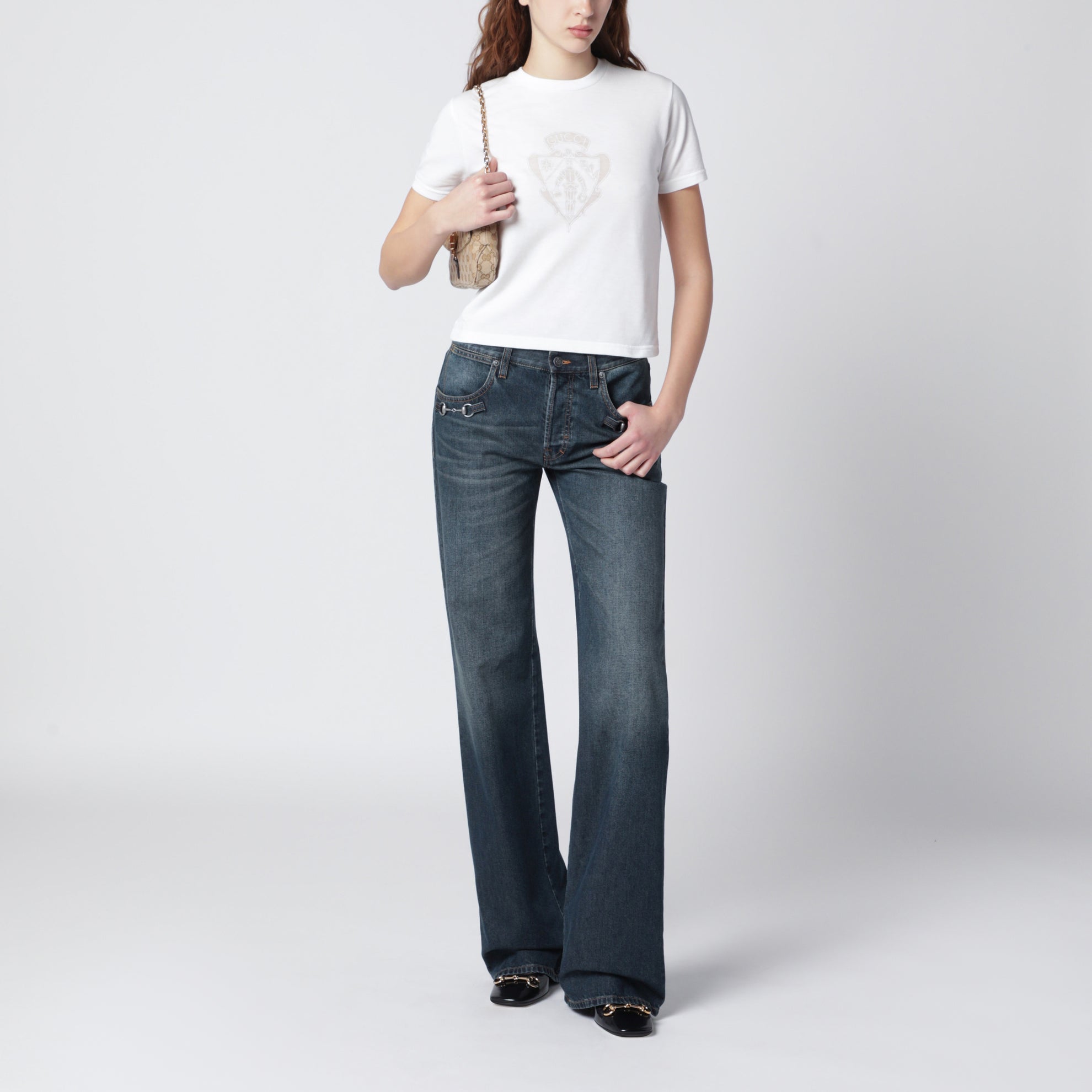 T-Shirt Blanc En Coton Avec Écusson Logo