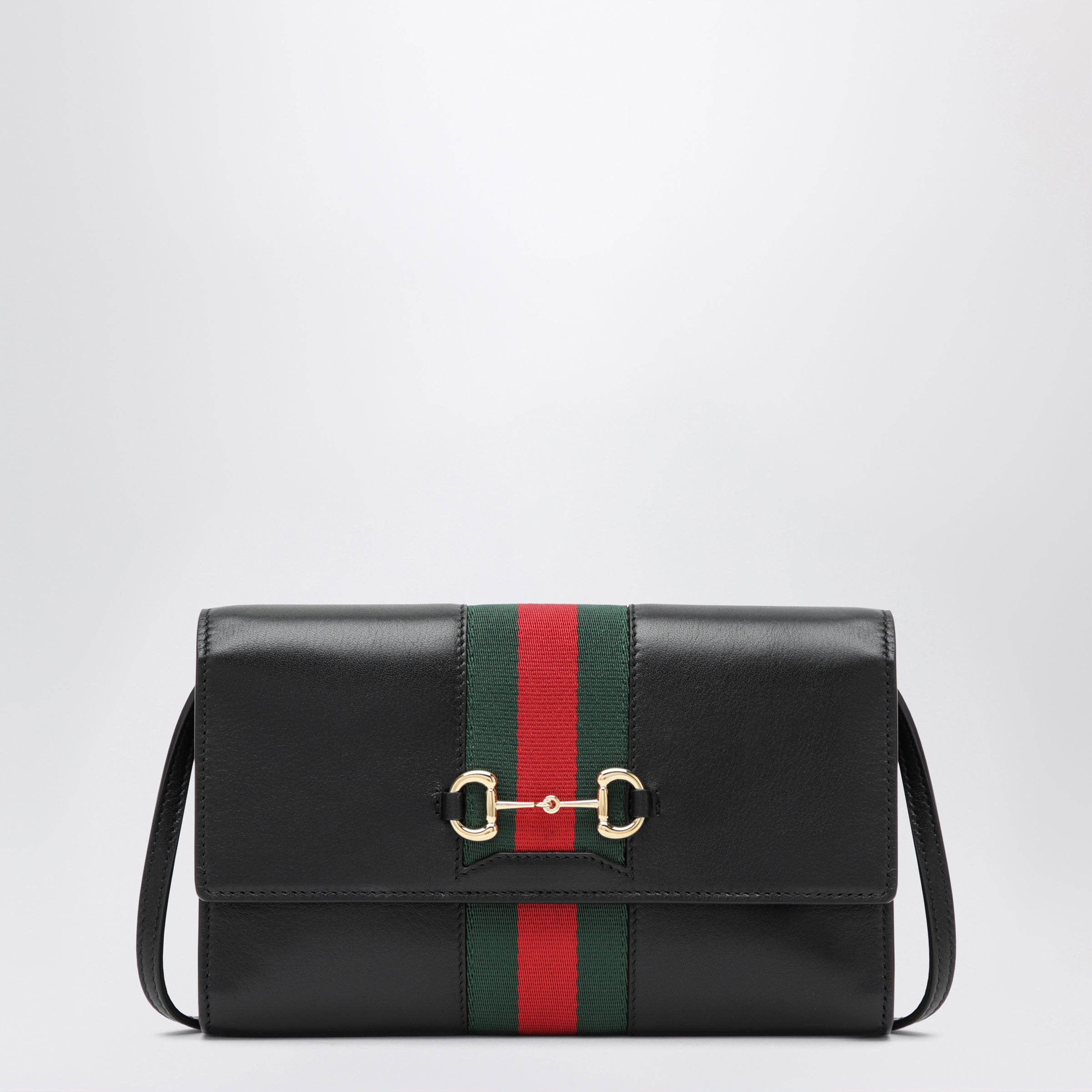 GUCCI Black Gucci Horsebit Web wallet with strap | TheDoubleF