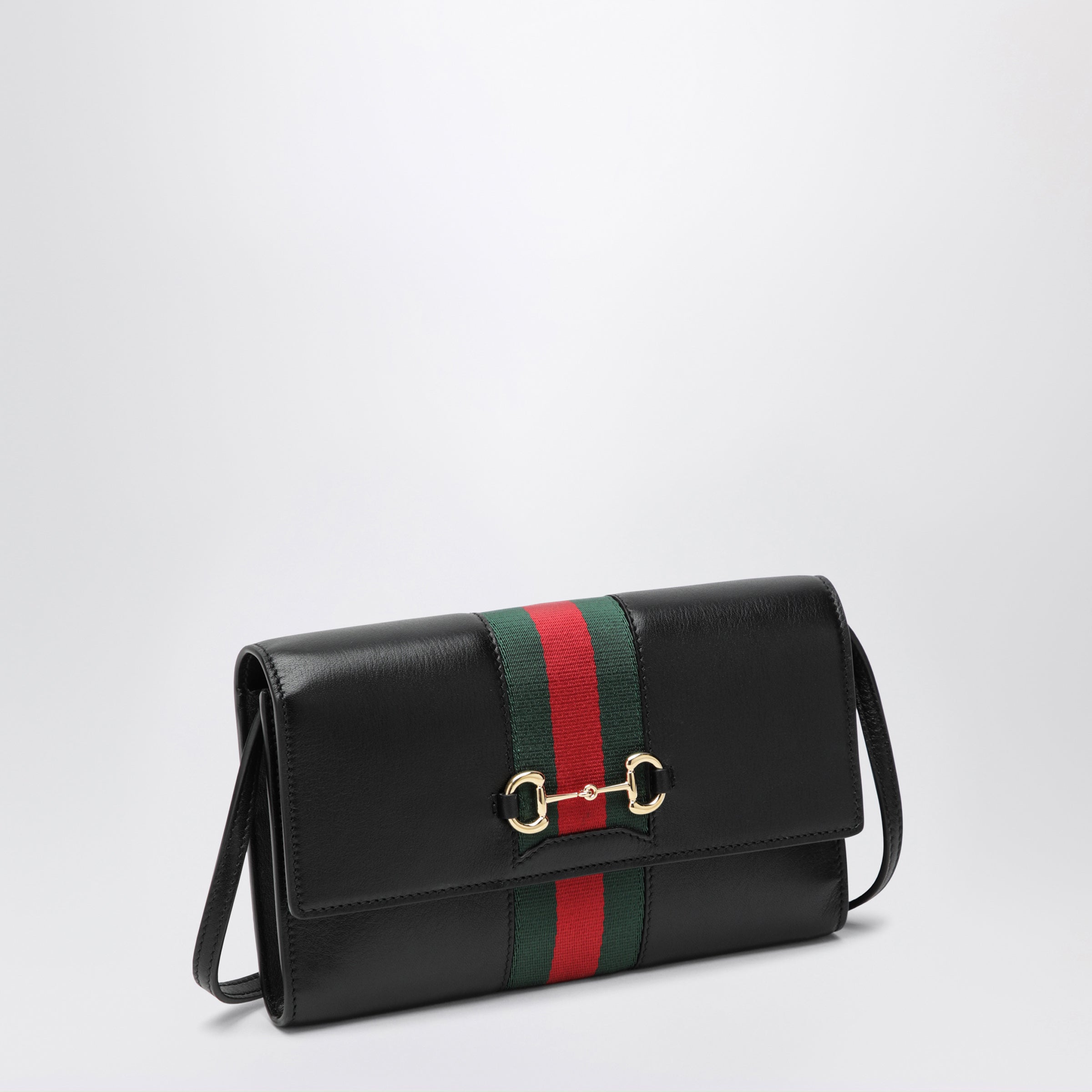 GUCCI Black Gucci Horsebit Web wallet with strap | TheDoubleF