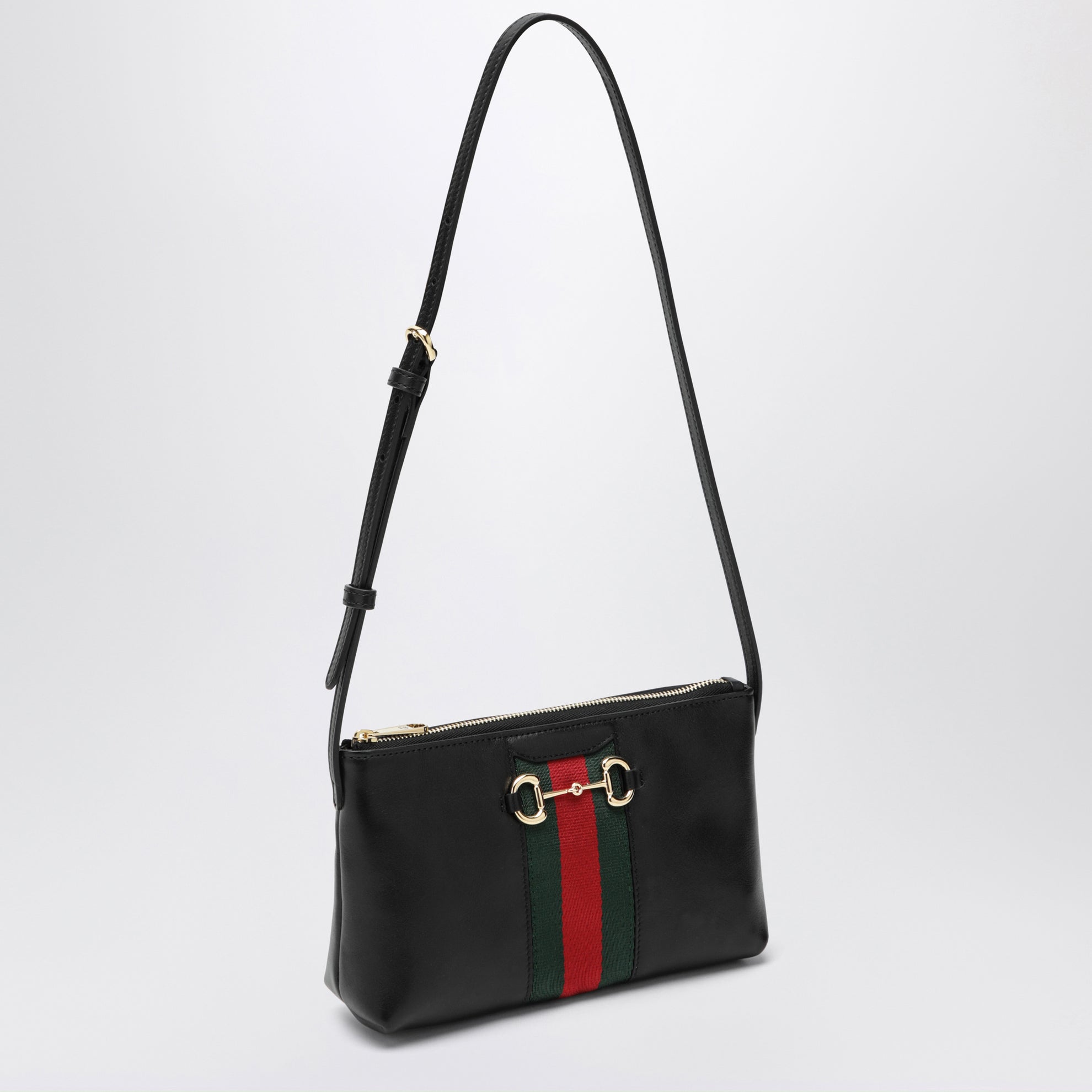 Mini Horsebit Web Tasche Schwarz Aus Leder