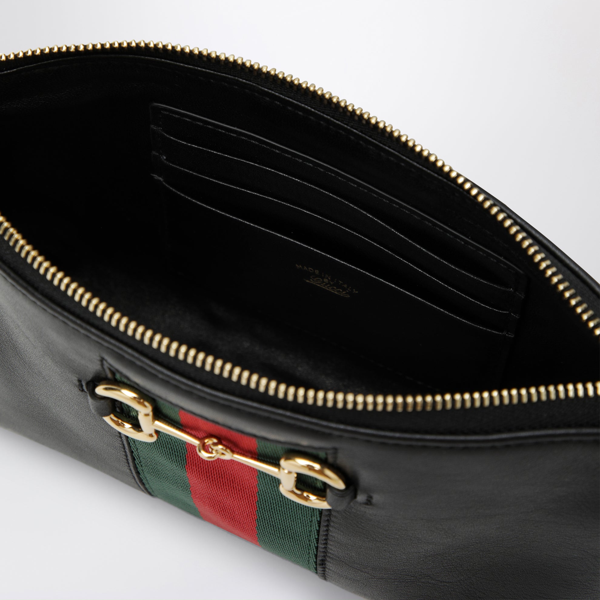 Mini Horsebit Web Tasche Schwarz Aus Leder