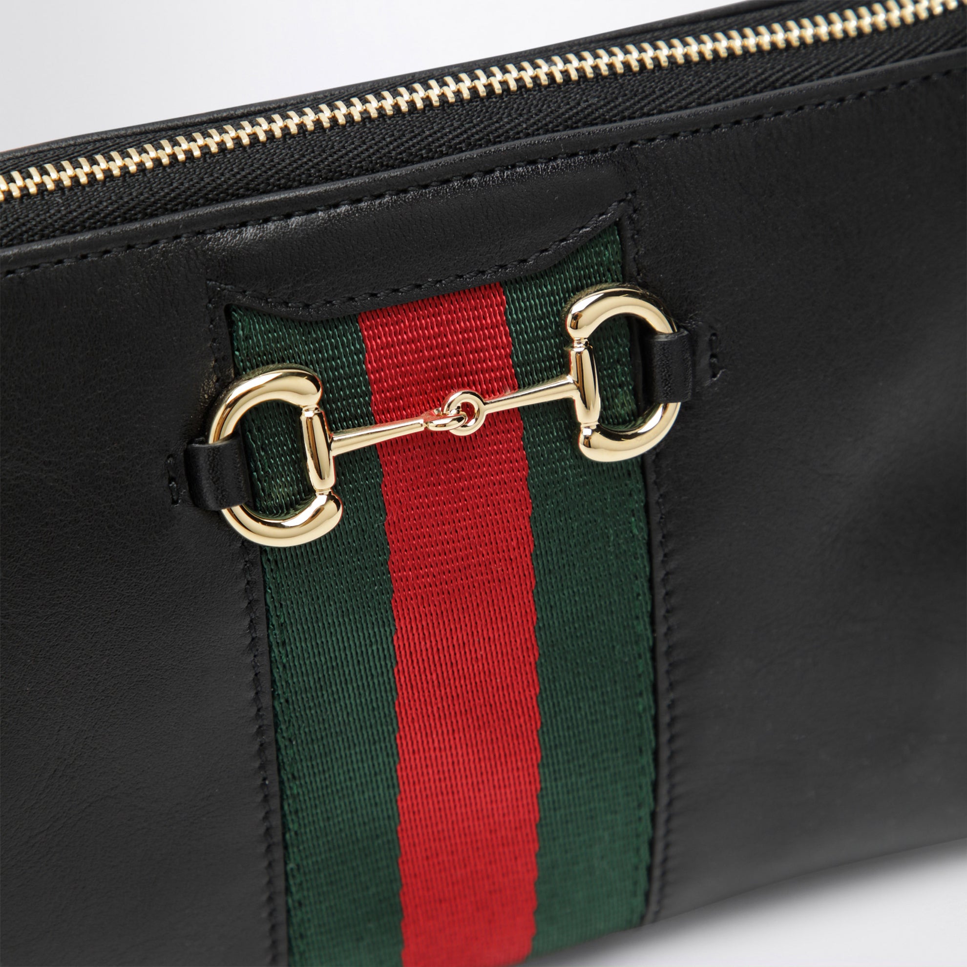 Mini Horsebit Web Tasche Schwarz Aus Leder