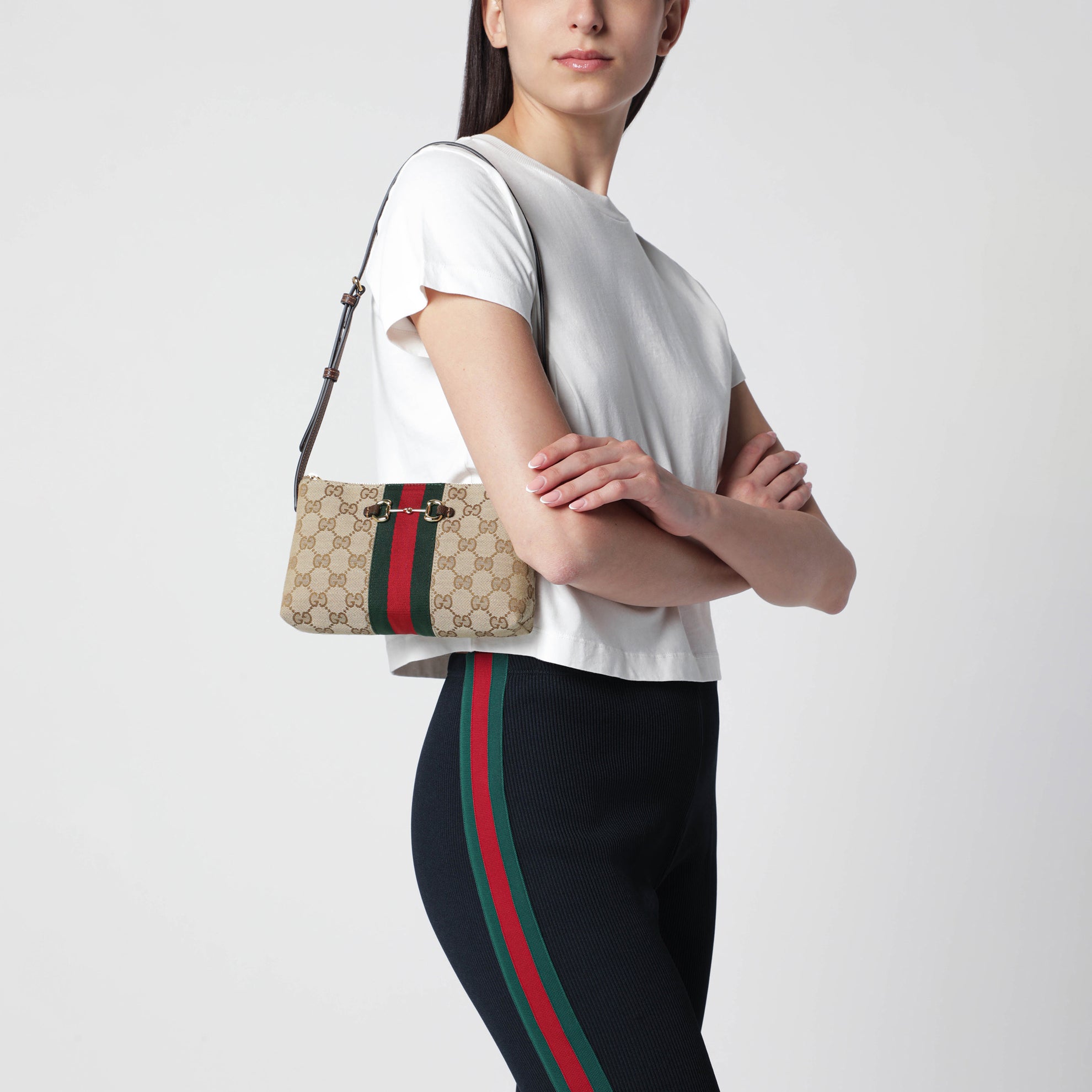 GG fabric shoulder bag in sand color