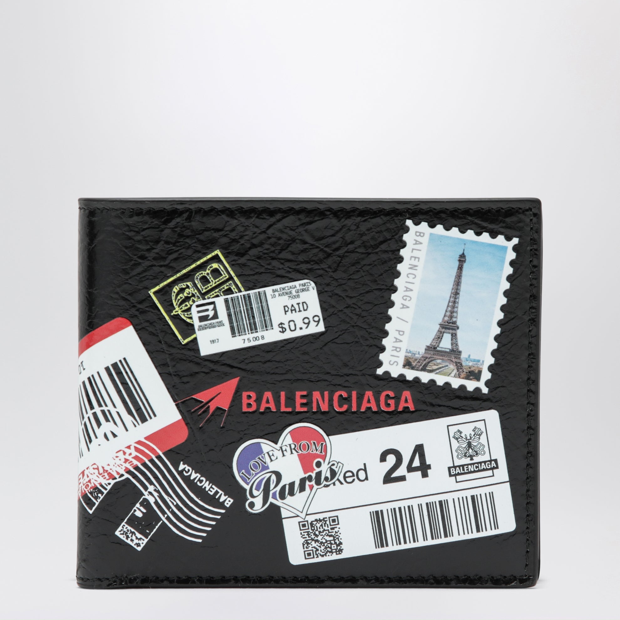 Cash folded square lambskin wallet in black