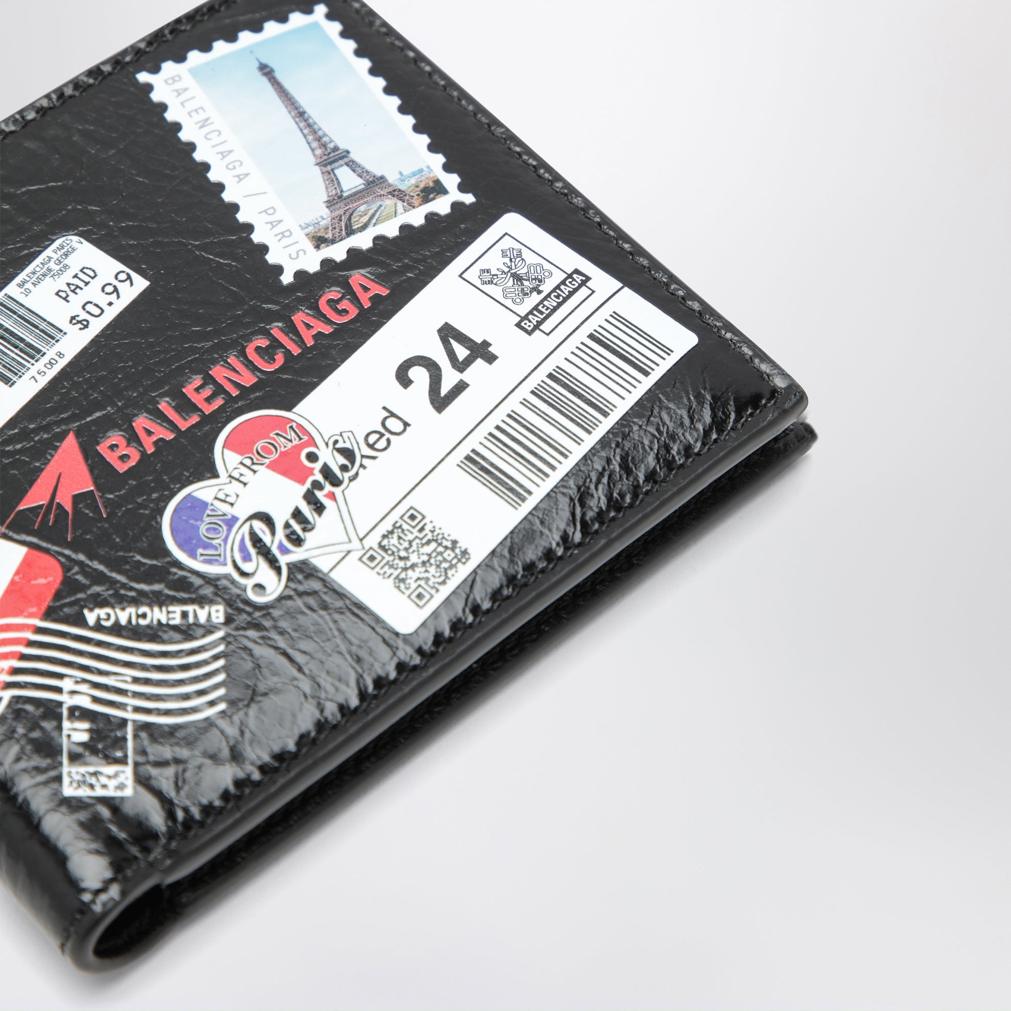 Cash folded square lambskin wallet in black