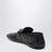 Black leather horsebit loafers with silver hardware