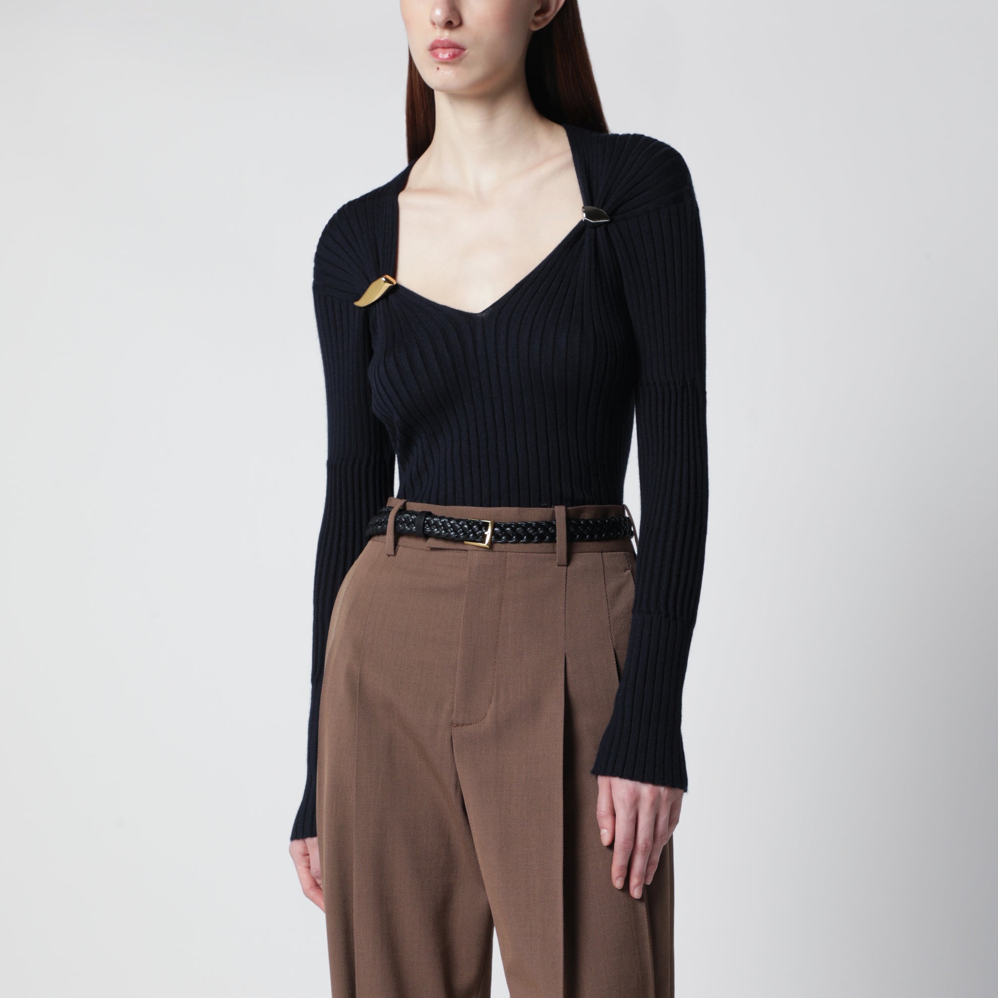 Ceinture en cuir de veau Intreccio noire Solo