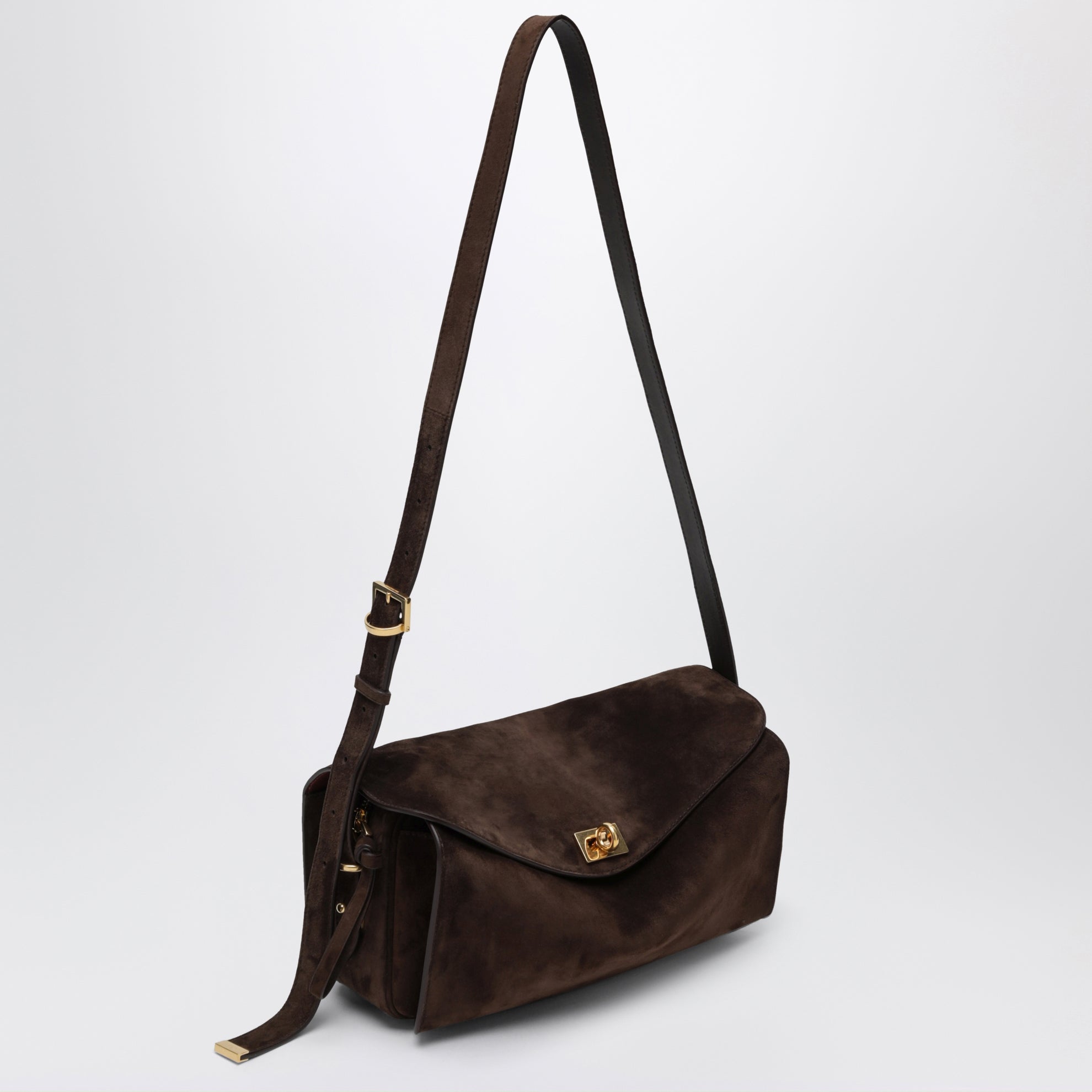 Le 7 Medium suede calfskin shoulder bag in Moka/Ruby
