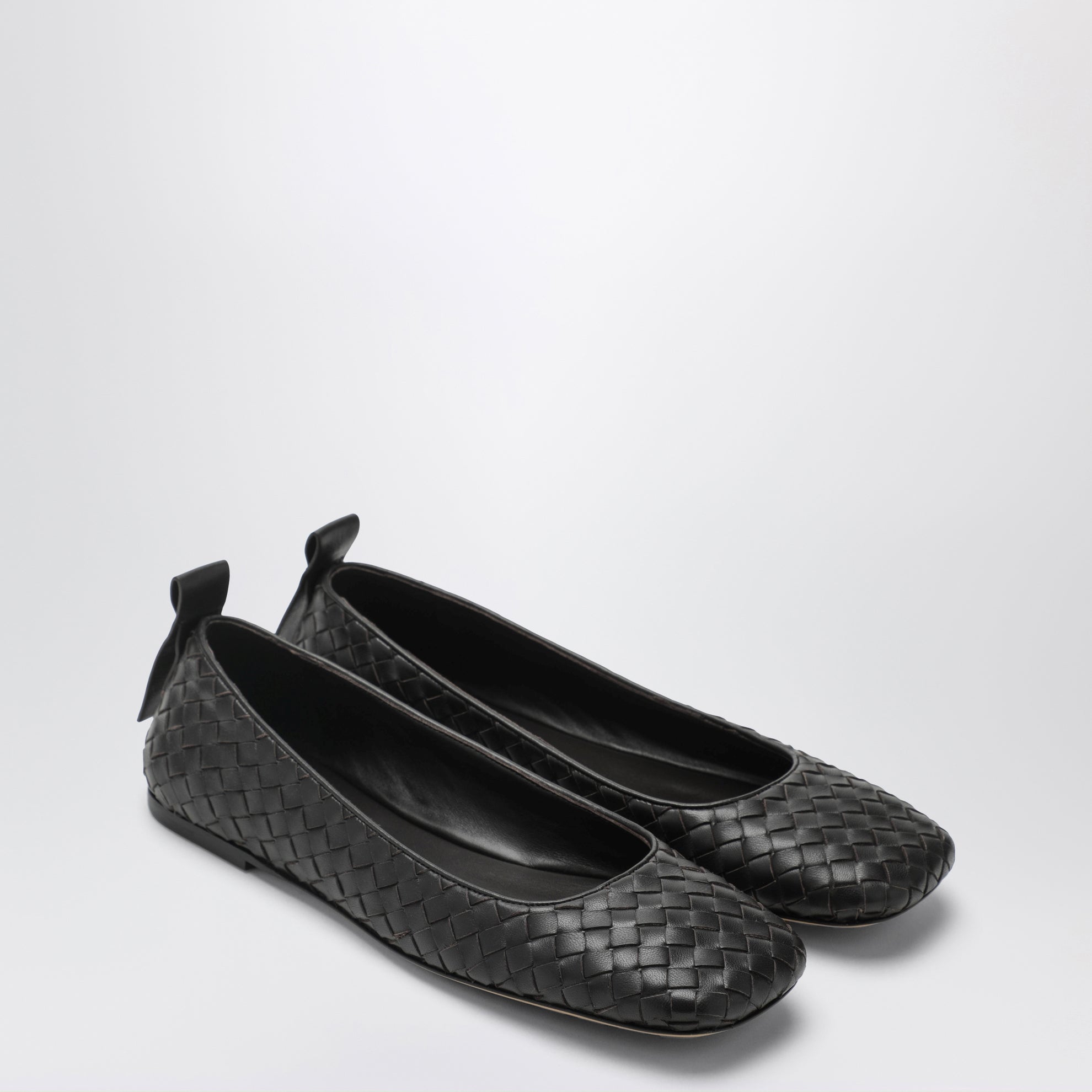 Charlotte square-toe intrecciato leather flats in espresso