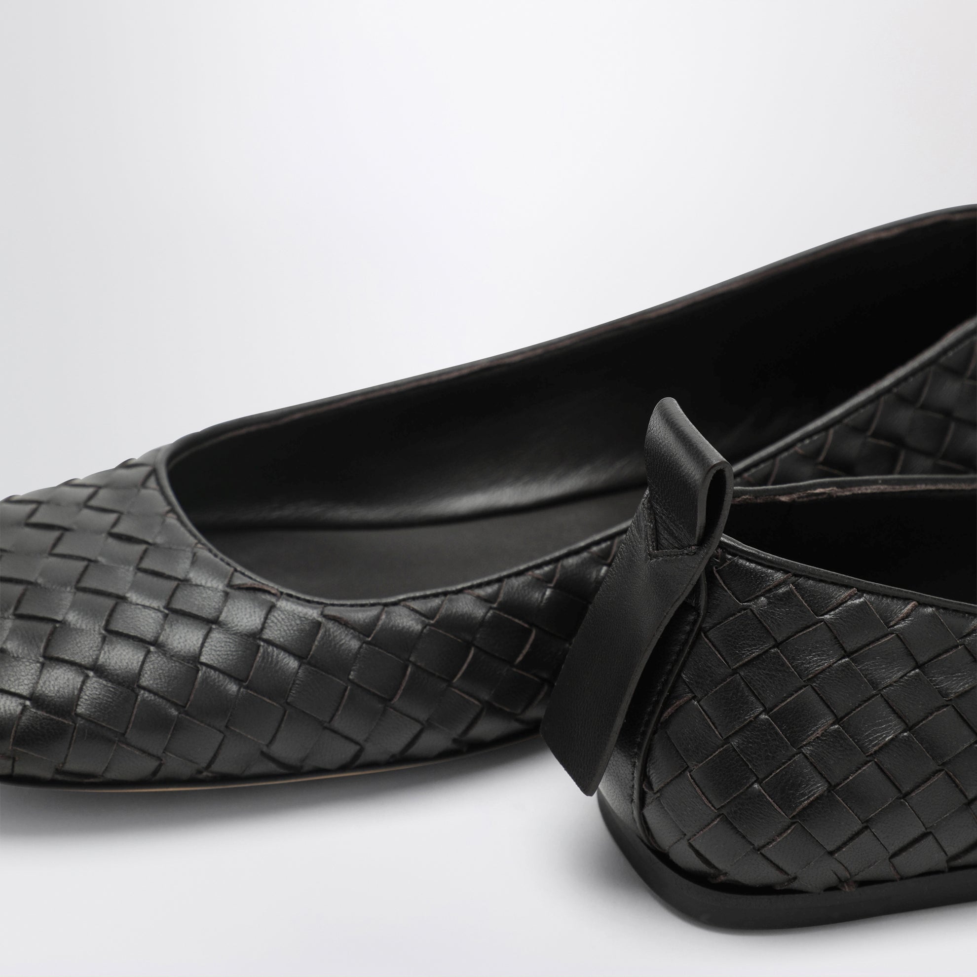Charlotte square-toe intrecciato leather flats in espresso