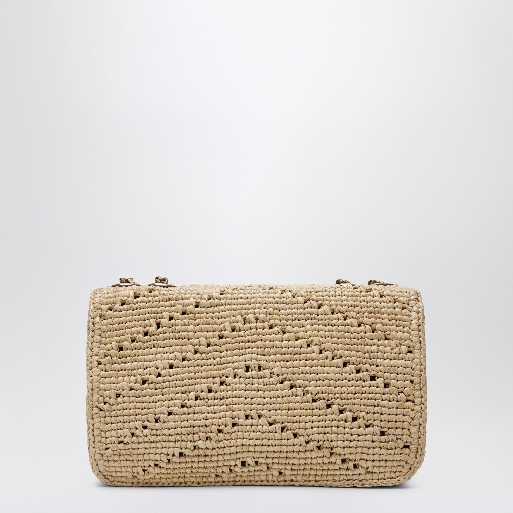 Small Loulou chevron crochet raffia bag in brown