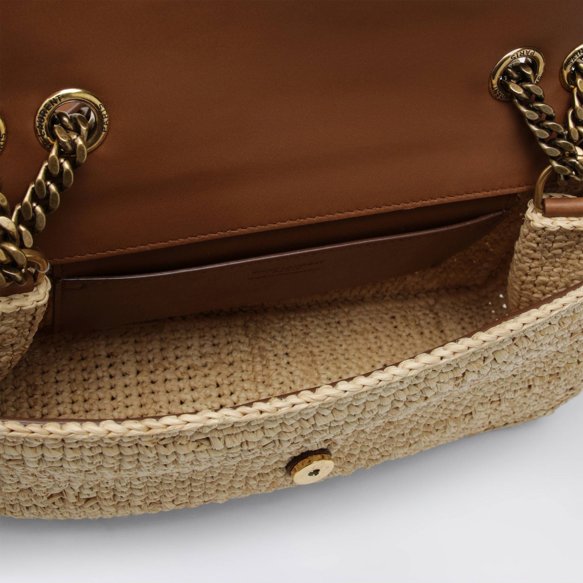 Small Loulou chevron crochet raffia bag in brown