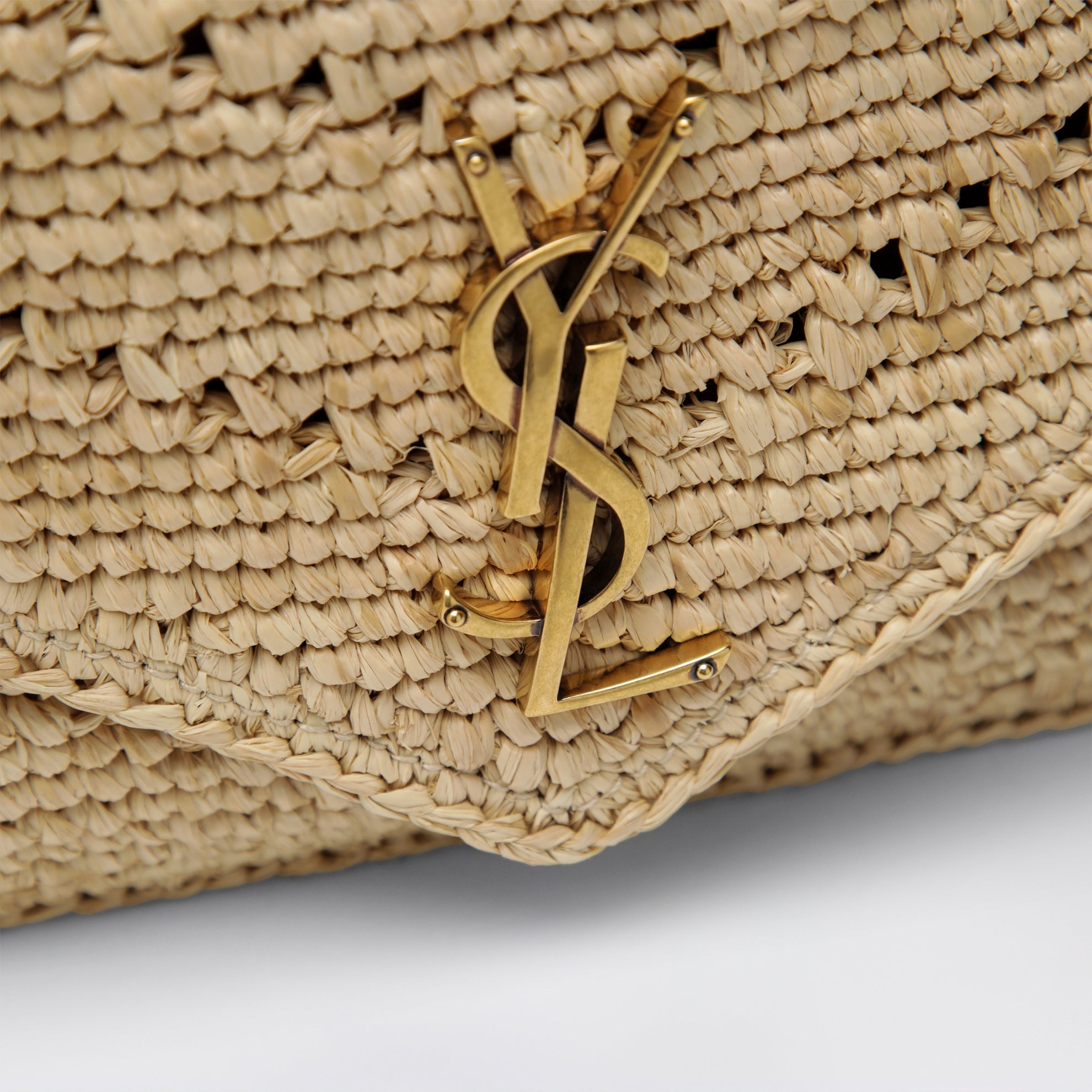 Small Loulou chevron crochet raffia bag in brown