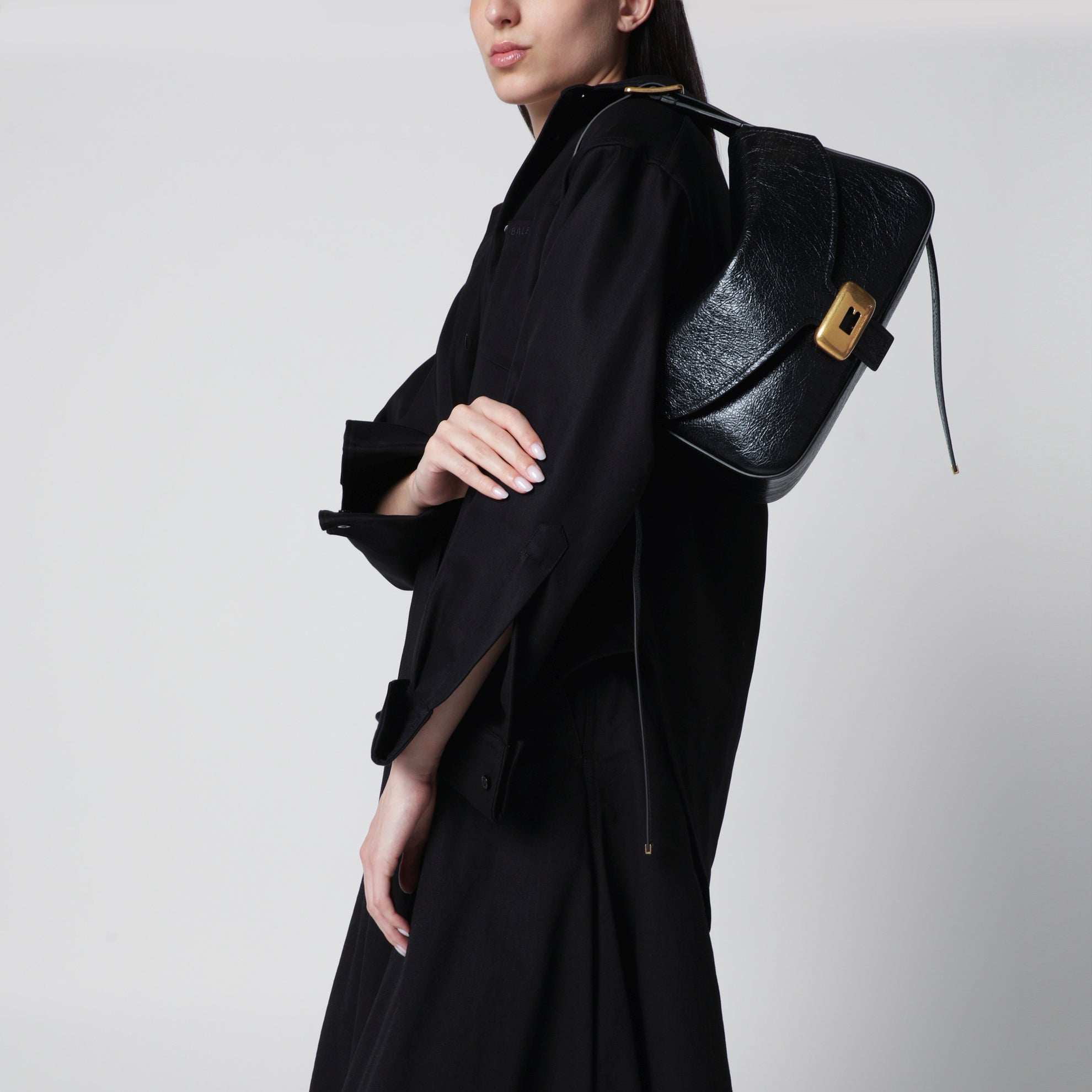 Sac à épaule Clicca Medium en cuir d’agneau noir