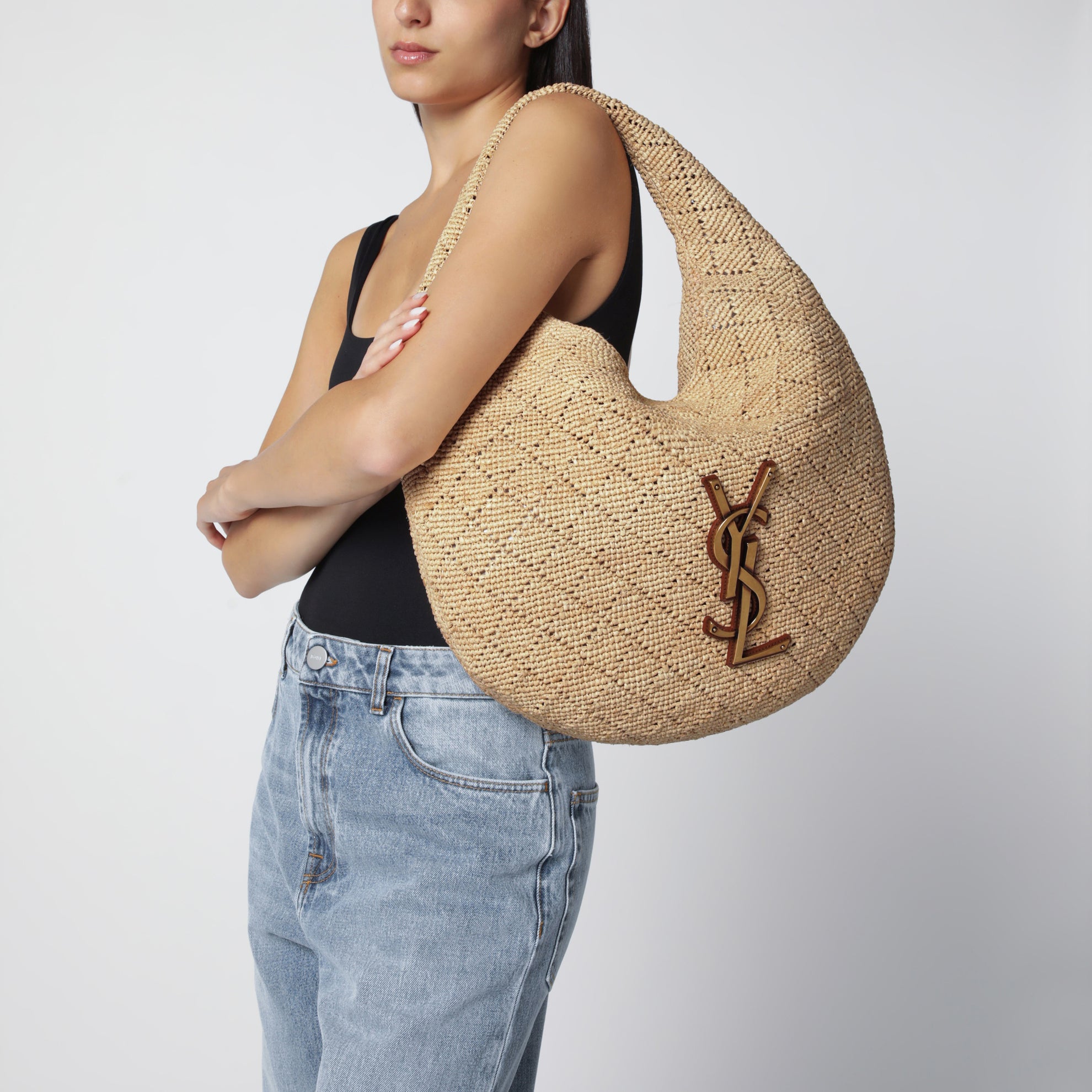 Borsa hobo Icare in rafia Pale Brown/Brick